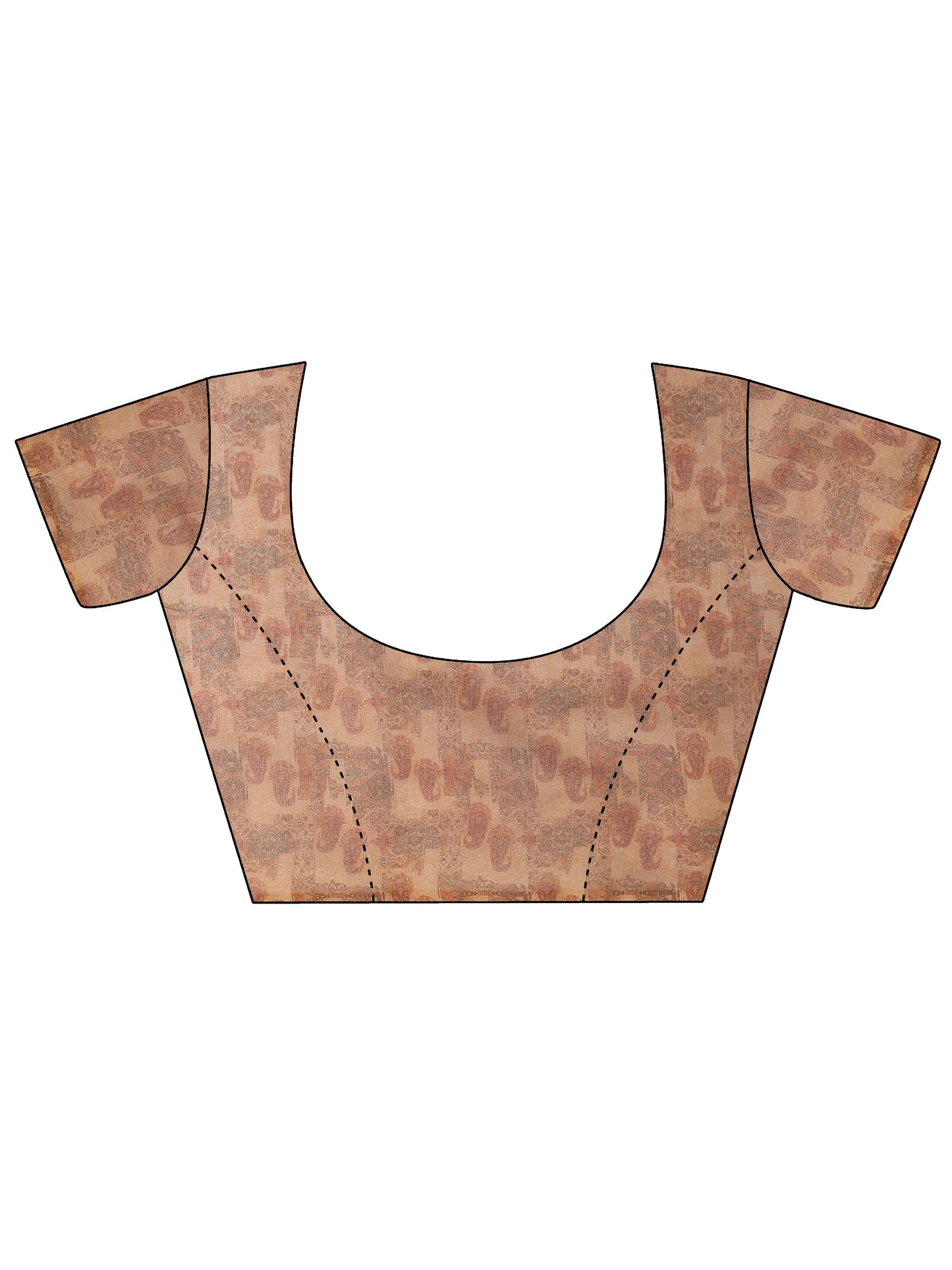 Brown Printed Silk Blend Saree With Unstitched Blouse Piece