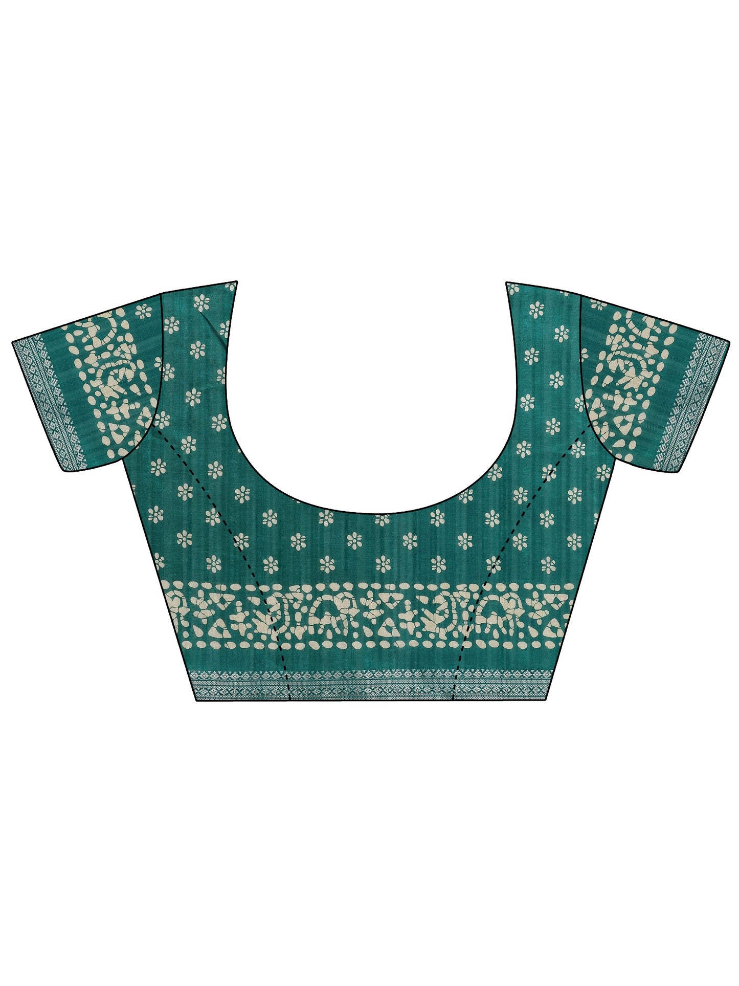 Green Printed Silk Blend Saree With Unstitched Blouse Piece