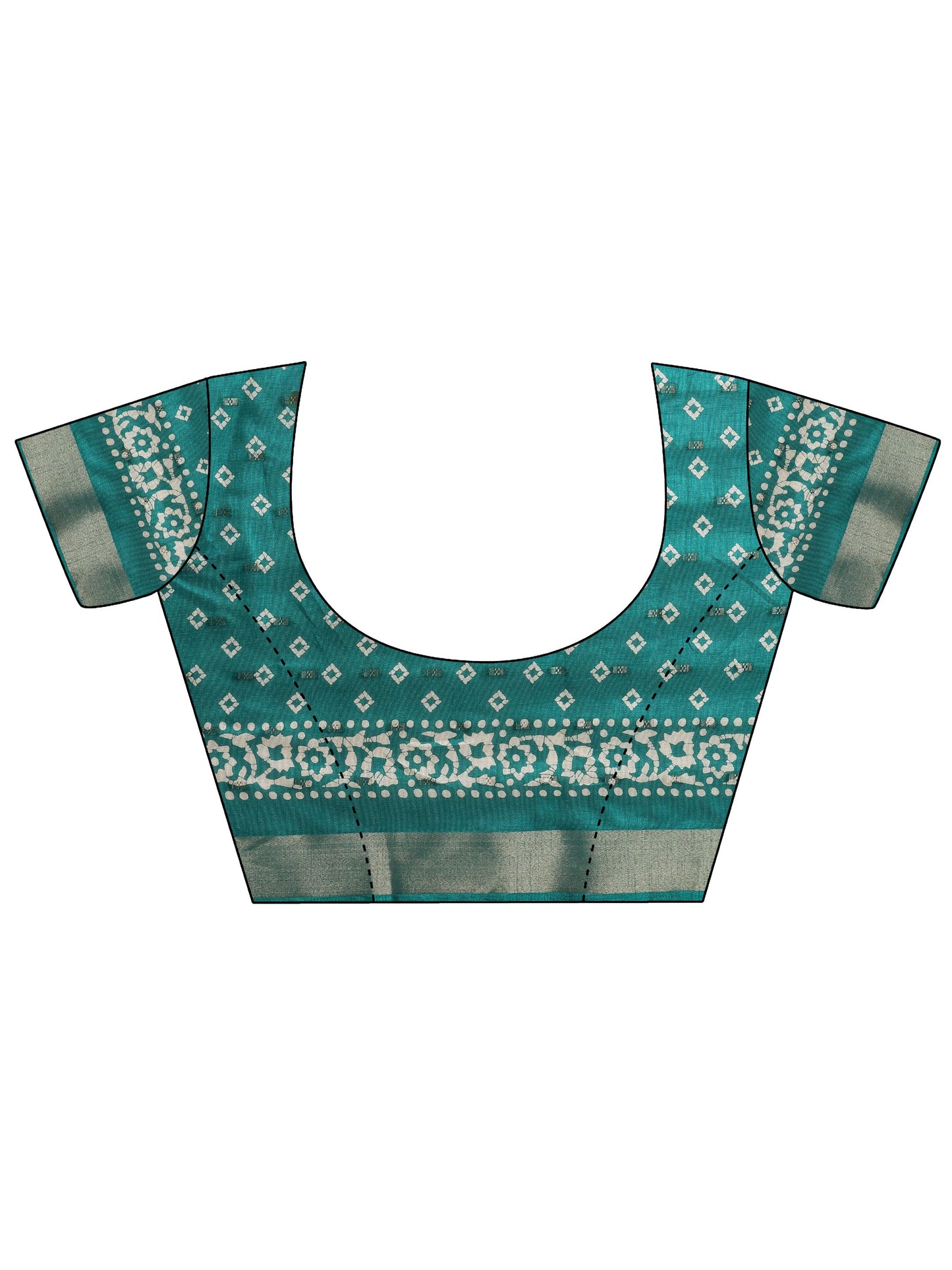 Green Printed Silk Blend Saree With Unstitched Blouse Piece