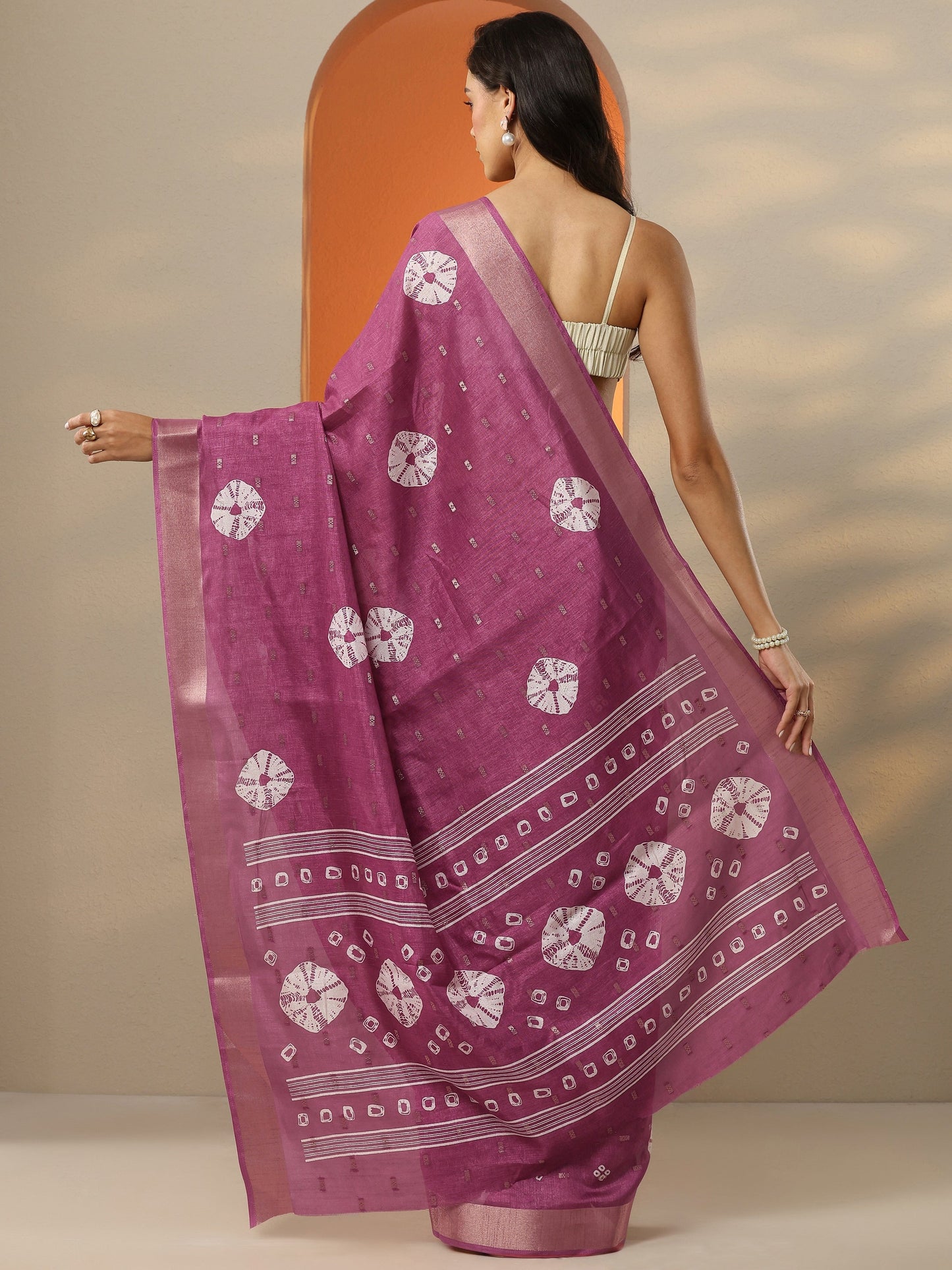 Mauve Printed Silk Blend Saree With Unstitched Blouse Piece