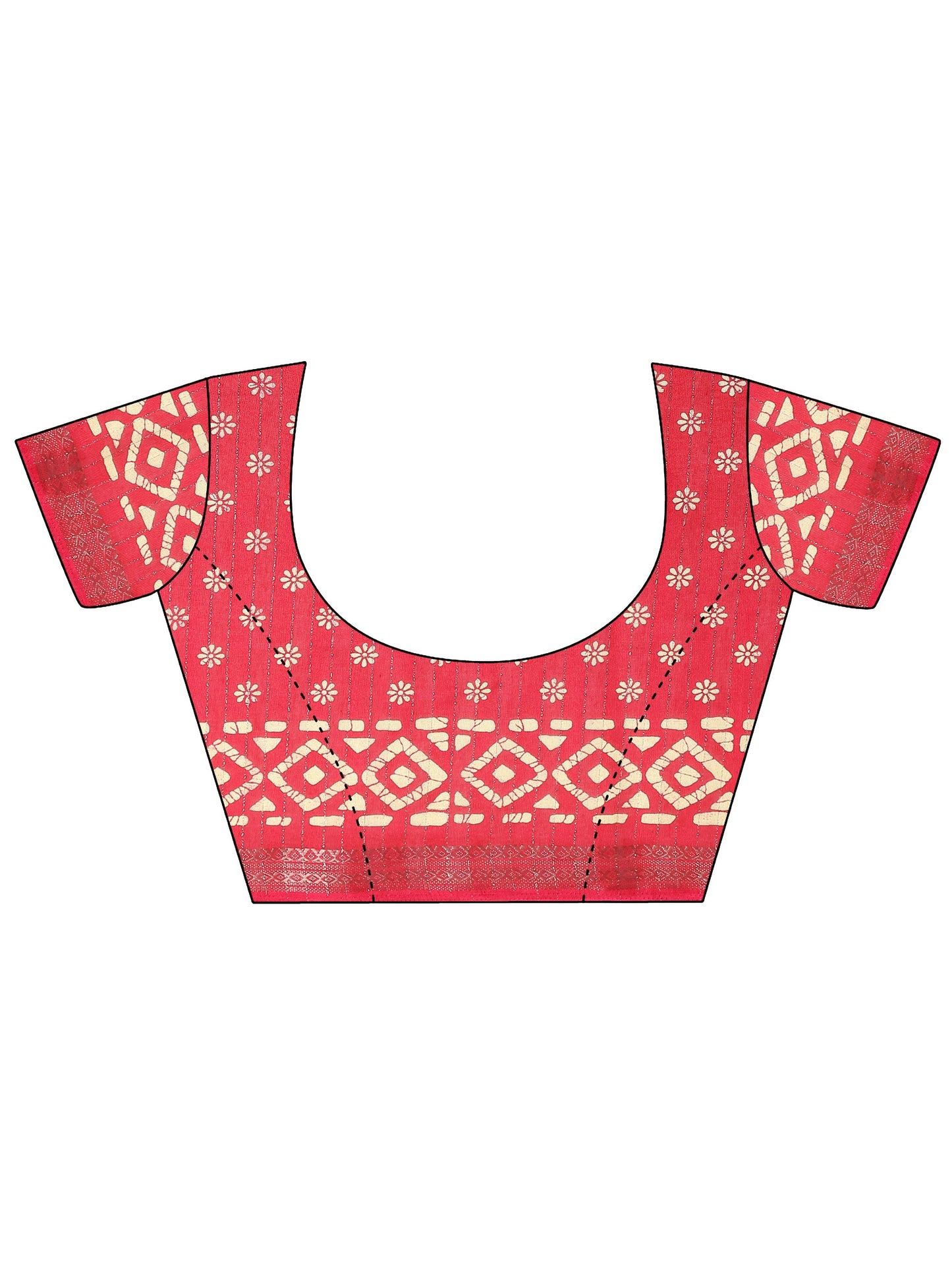 Red Printed Silk Blend Saree With Unstitched Blouse Piece