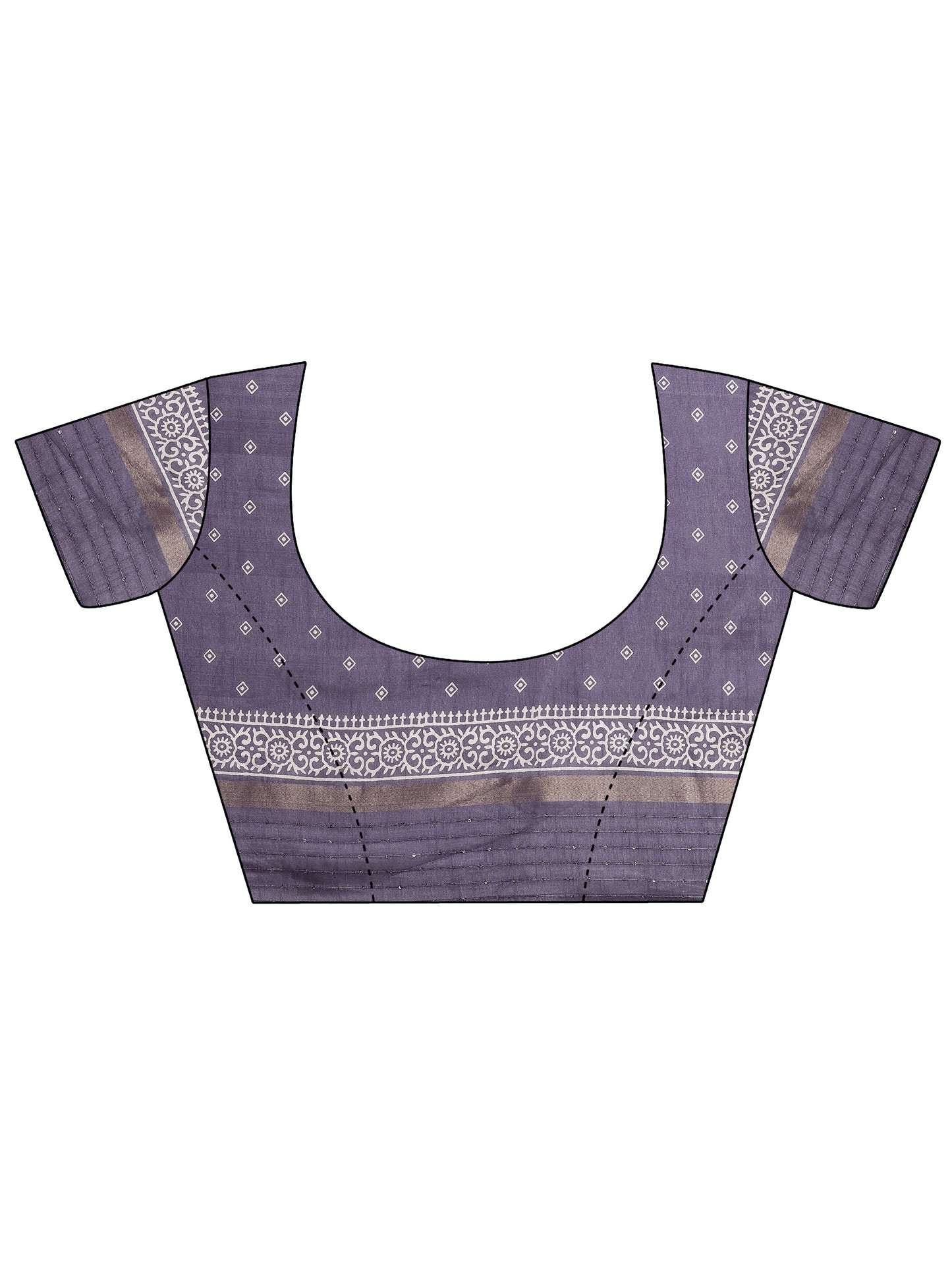 Lavender Printed Silk Blend Saree With Unstitched Blouse Piece