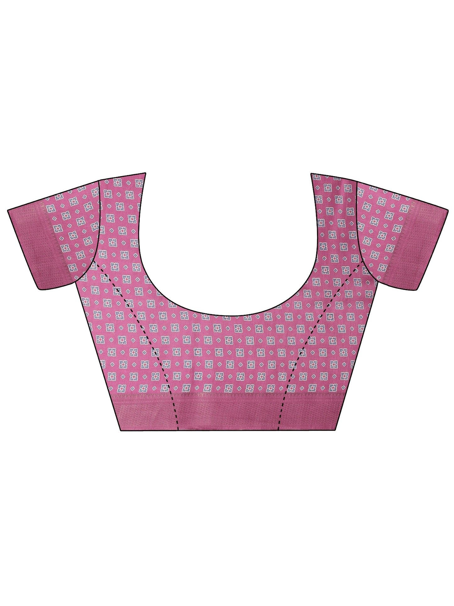 Pink Printed Silk Blend Saree With Unstitched Blouse Piece