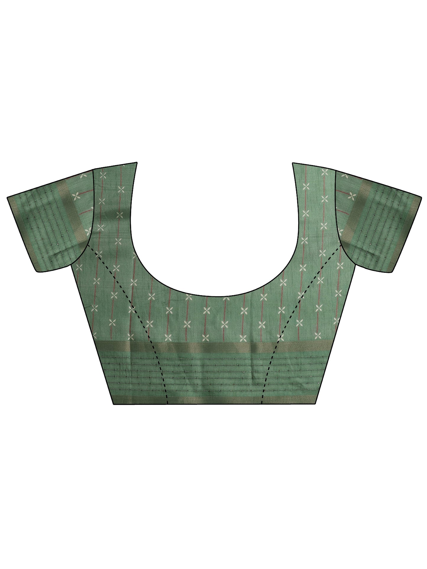 Green Printed Silk Blend Saree With Unstitched Blouse Piece