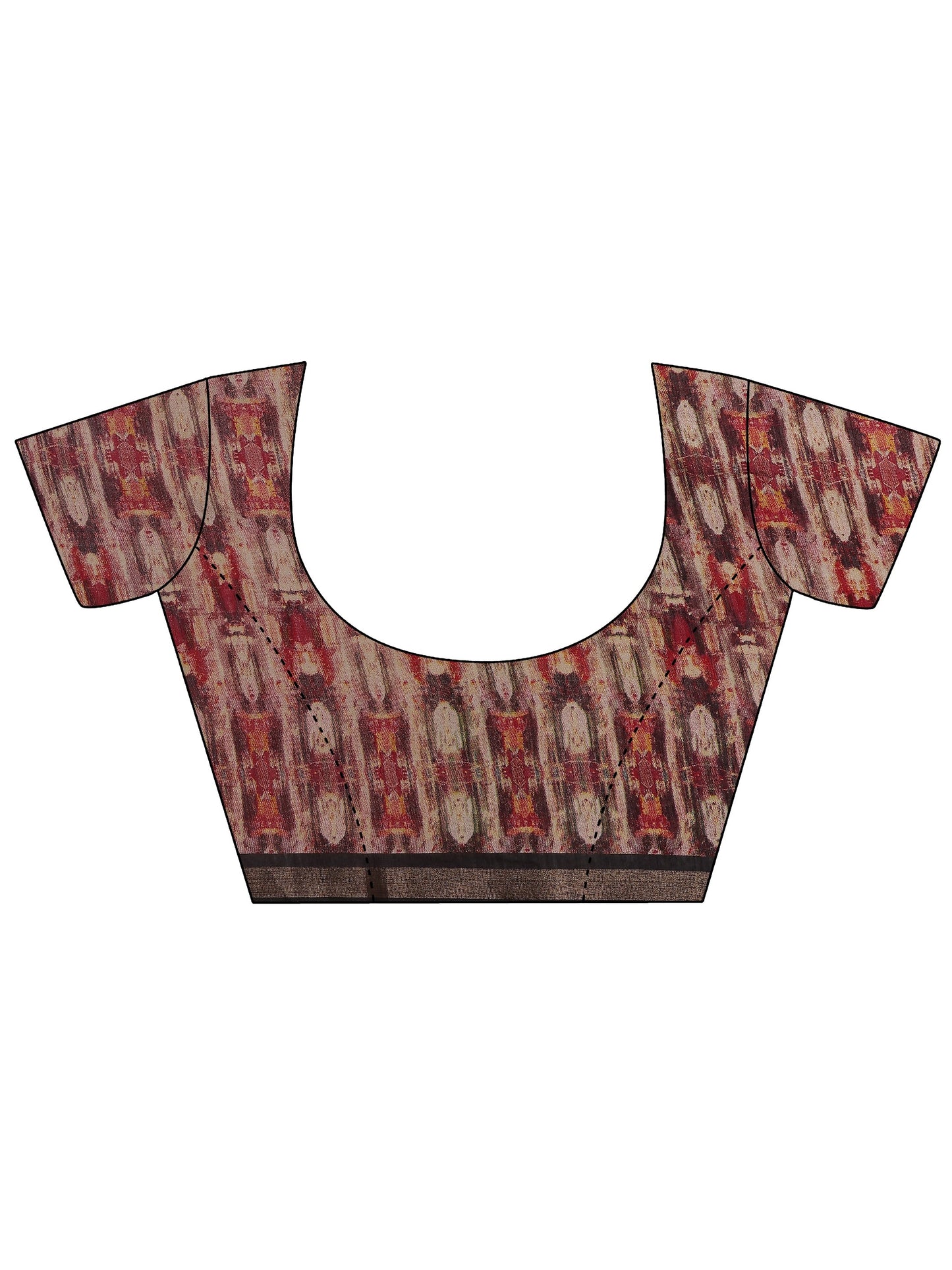 Maroon Printed Silk Blend Saree With Unstitched Blouse Piece