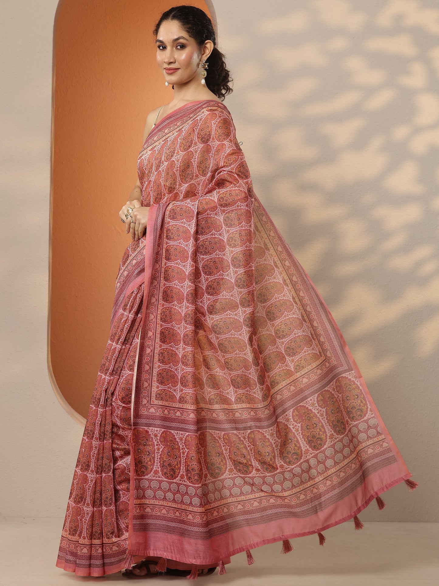 Mauve Printed Silk Blend Saree With Unstitched Blouse Piece