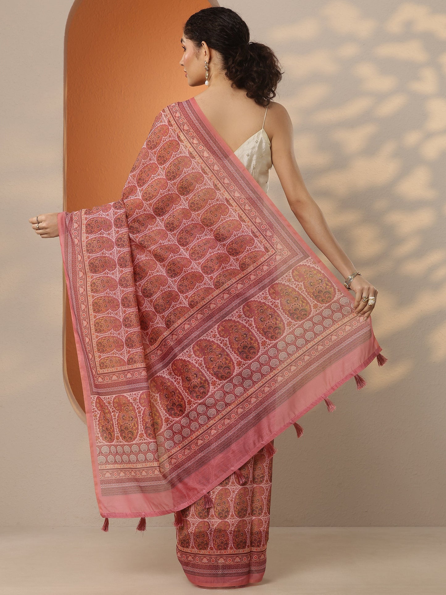 Mauve Printed Silk Blend Saree With Unstitched Blouse Piece