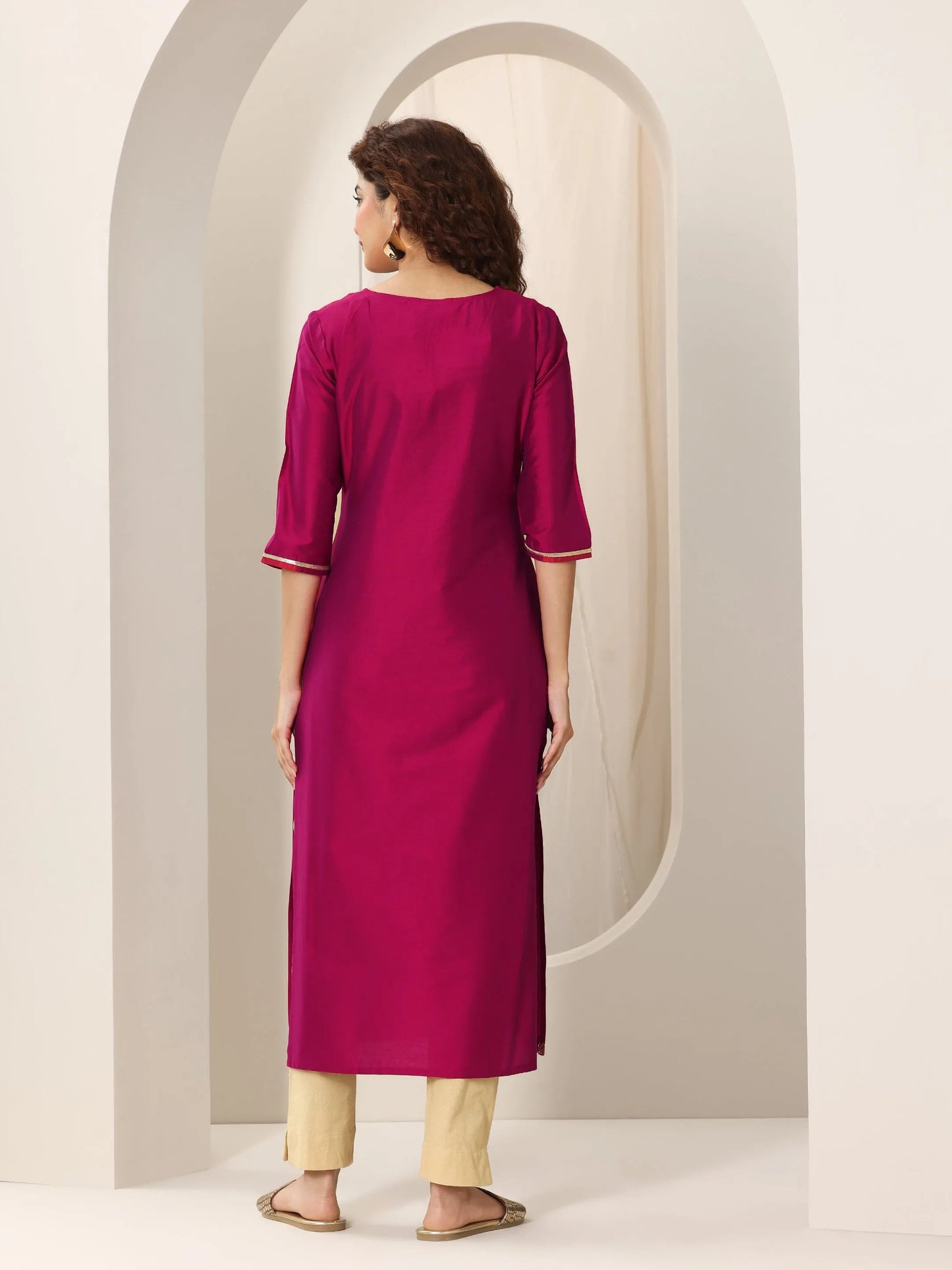 Pink Yoke Design Silk Straight Kurta