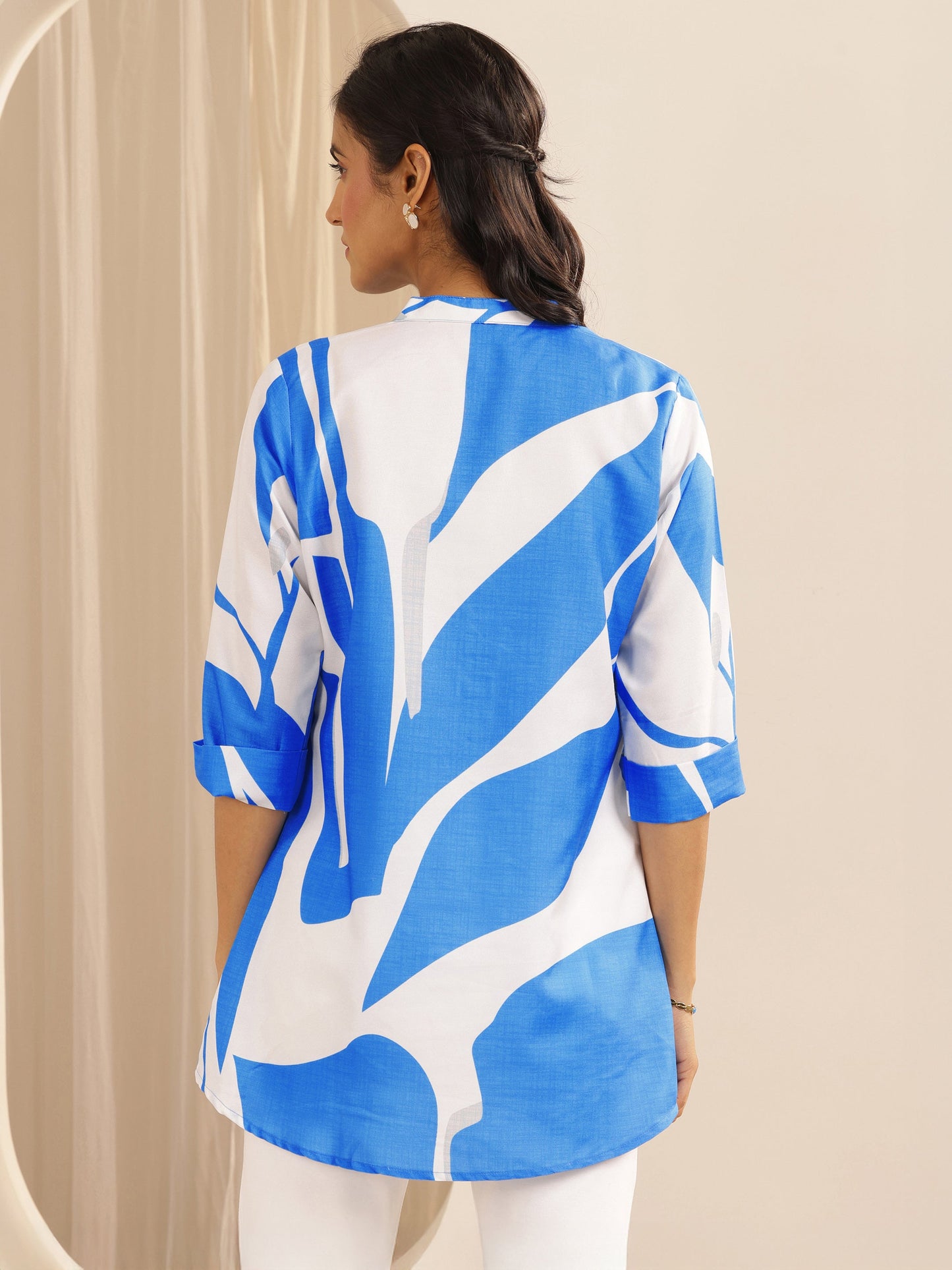 Blue Printed Viscose Straight Short Kurti