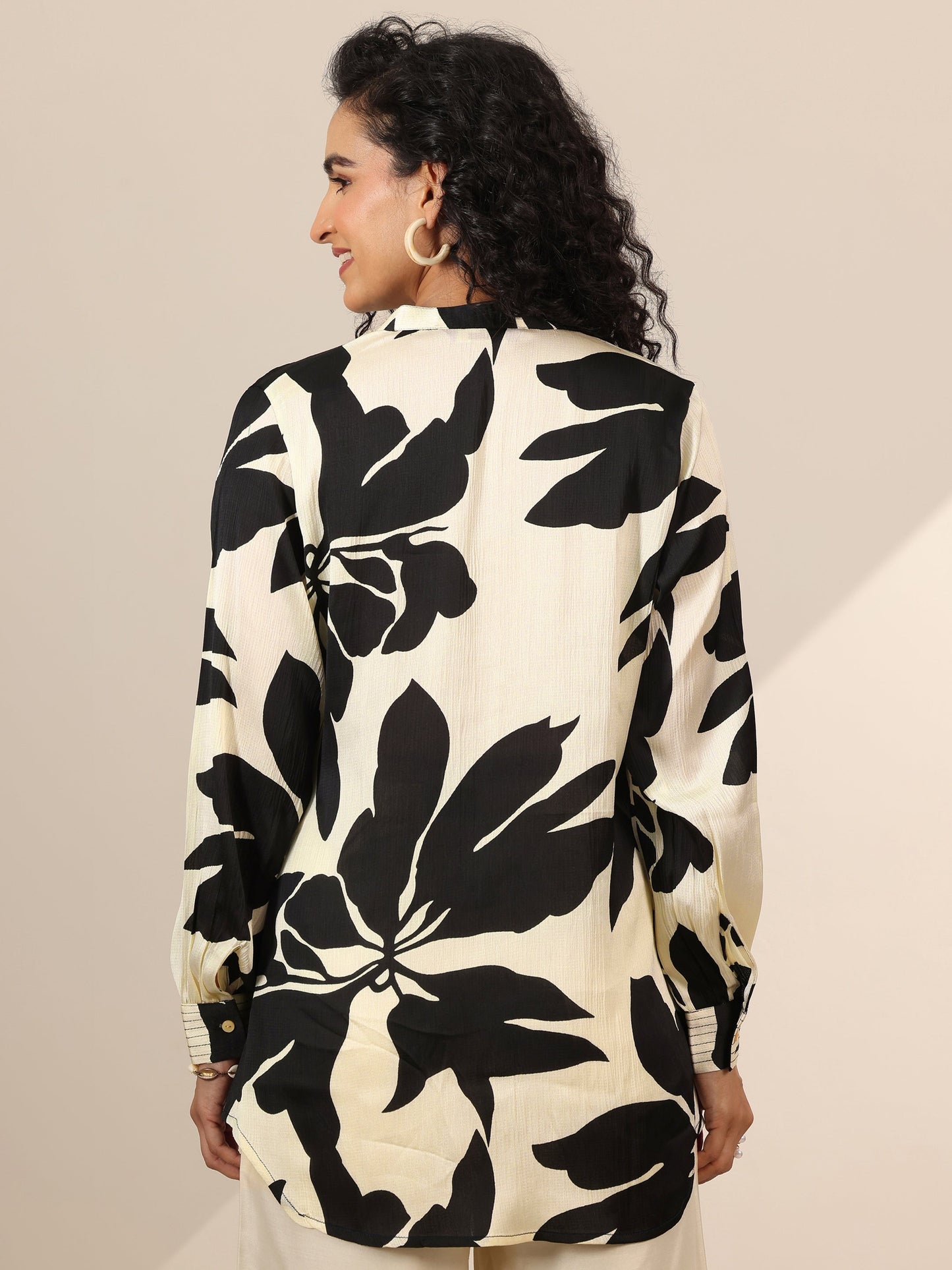 Off White Printed Silk Blend Straight Tunic