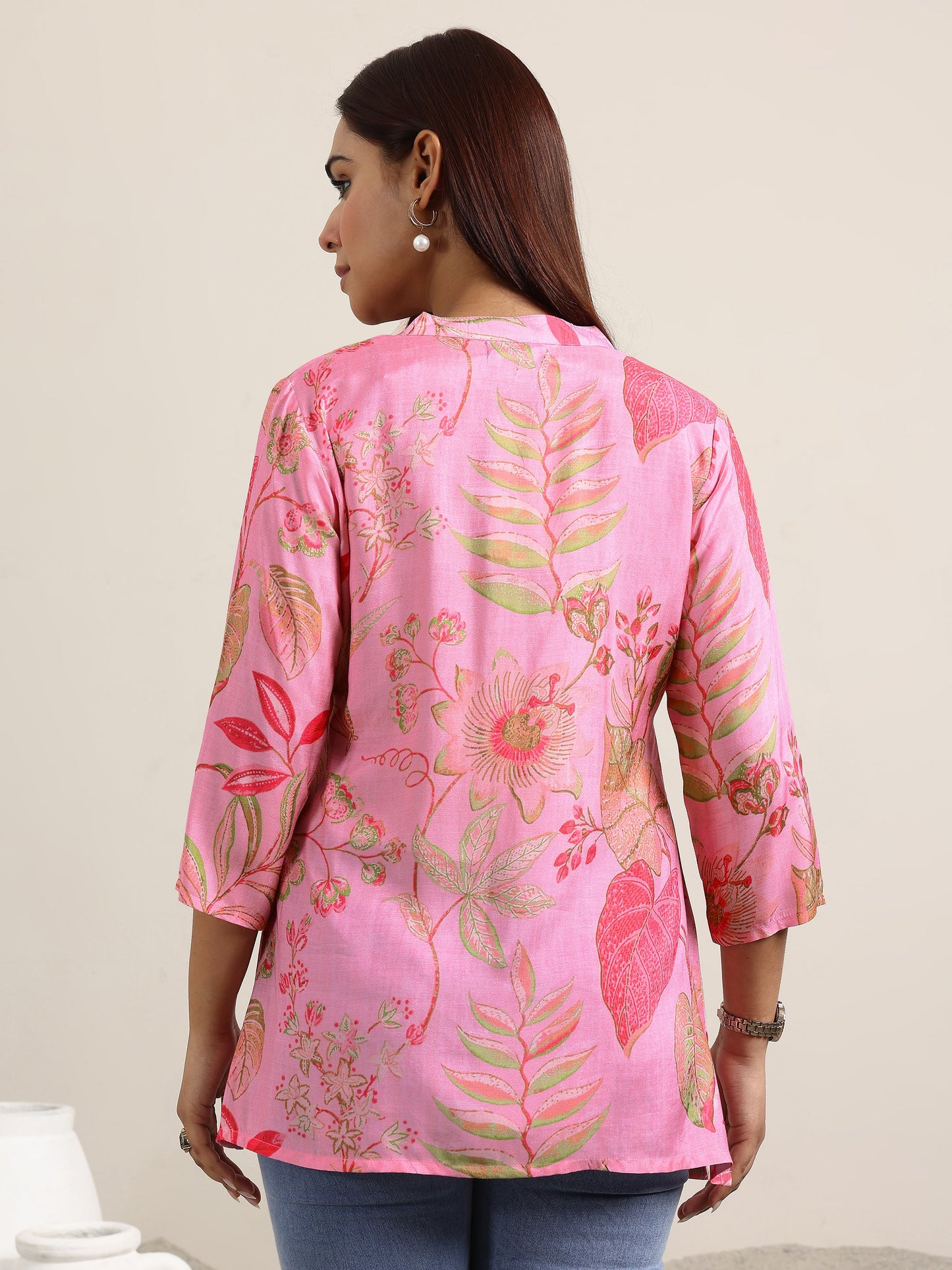 Pink Printed Silk Blend Straight Tunic