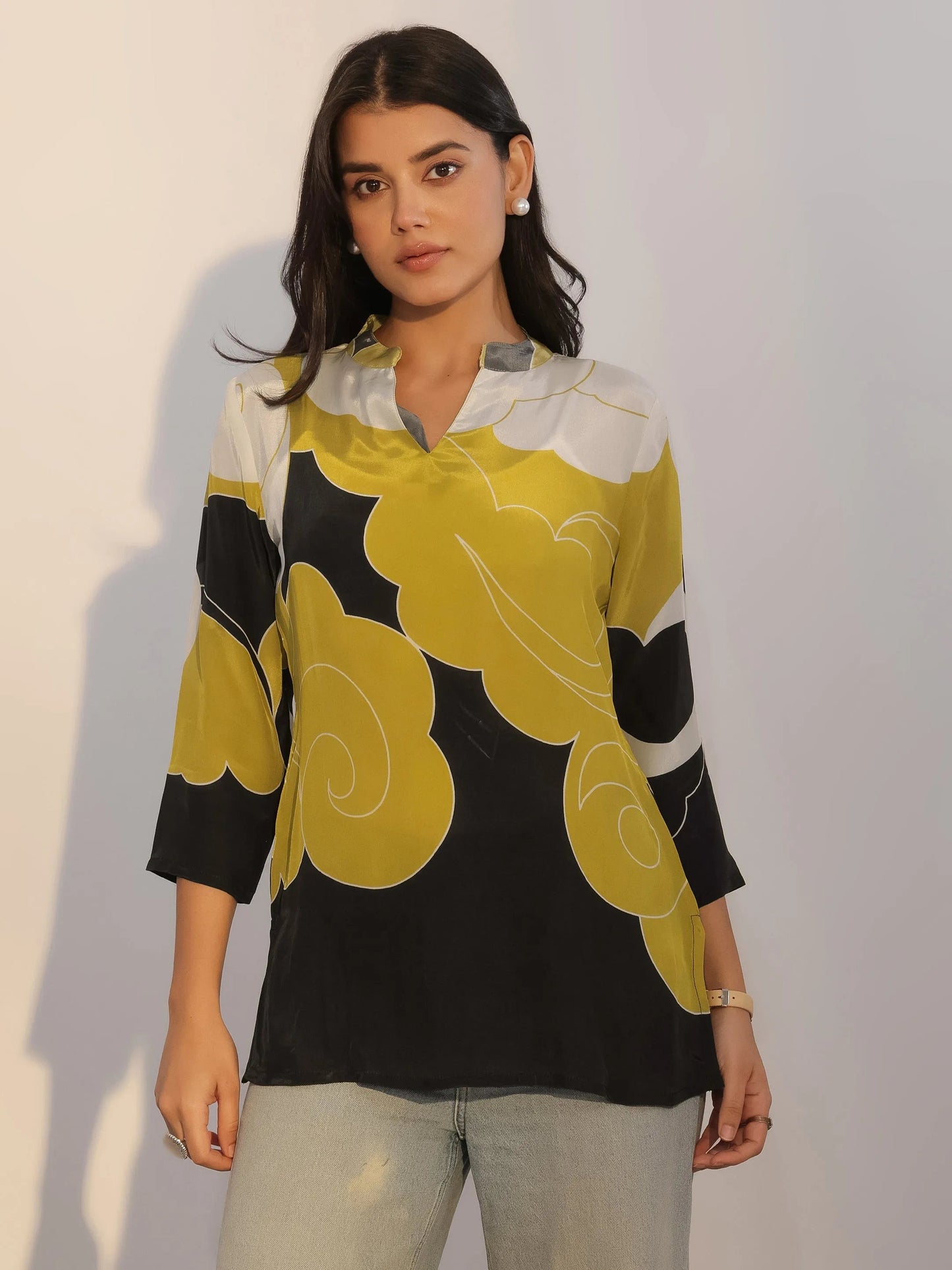 Black Printed Silk Blend Tunic