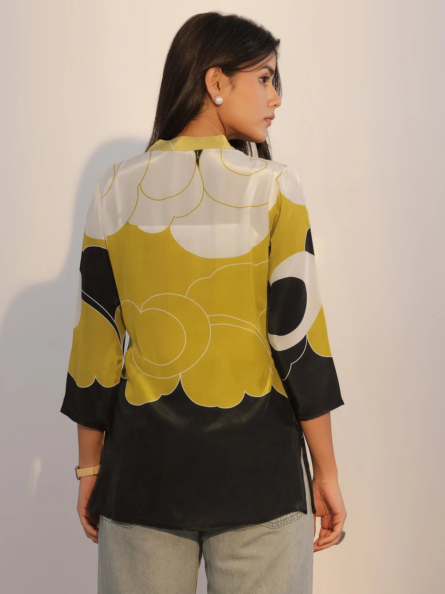 Black Printed Silk Blend Tunic