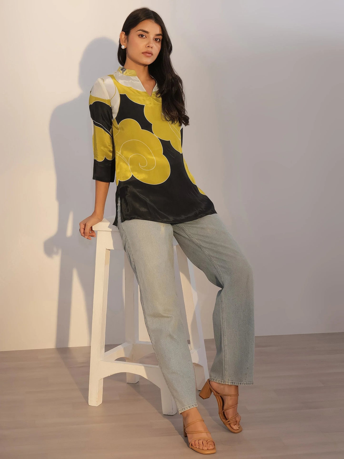 Black Printed Silk Blend Tunic