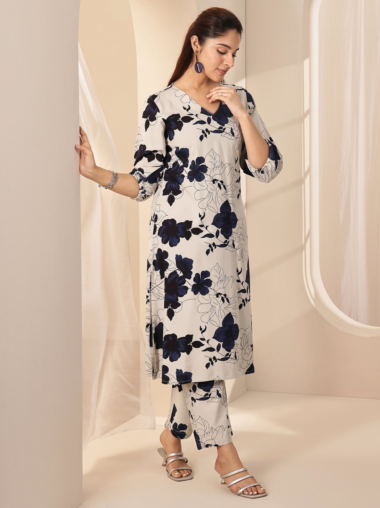 Grey Printed Rayon Co-Ord Sets