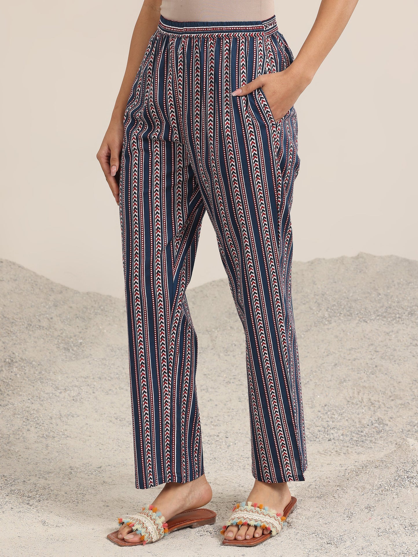 Blue Printed Cotton Straight Suit With Dupatta