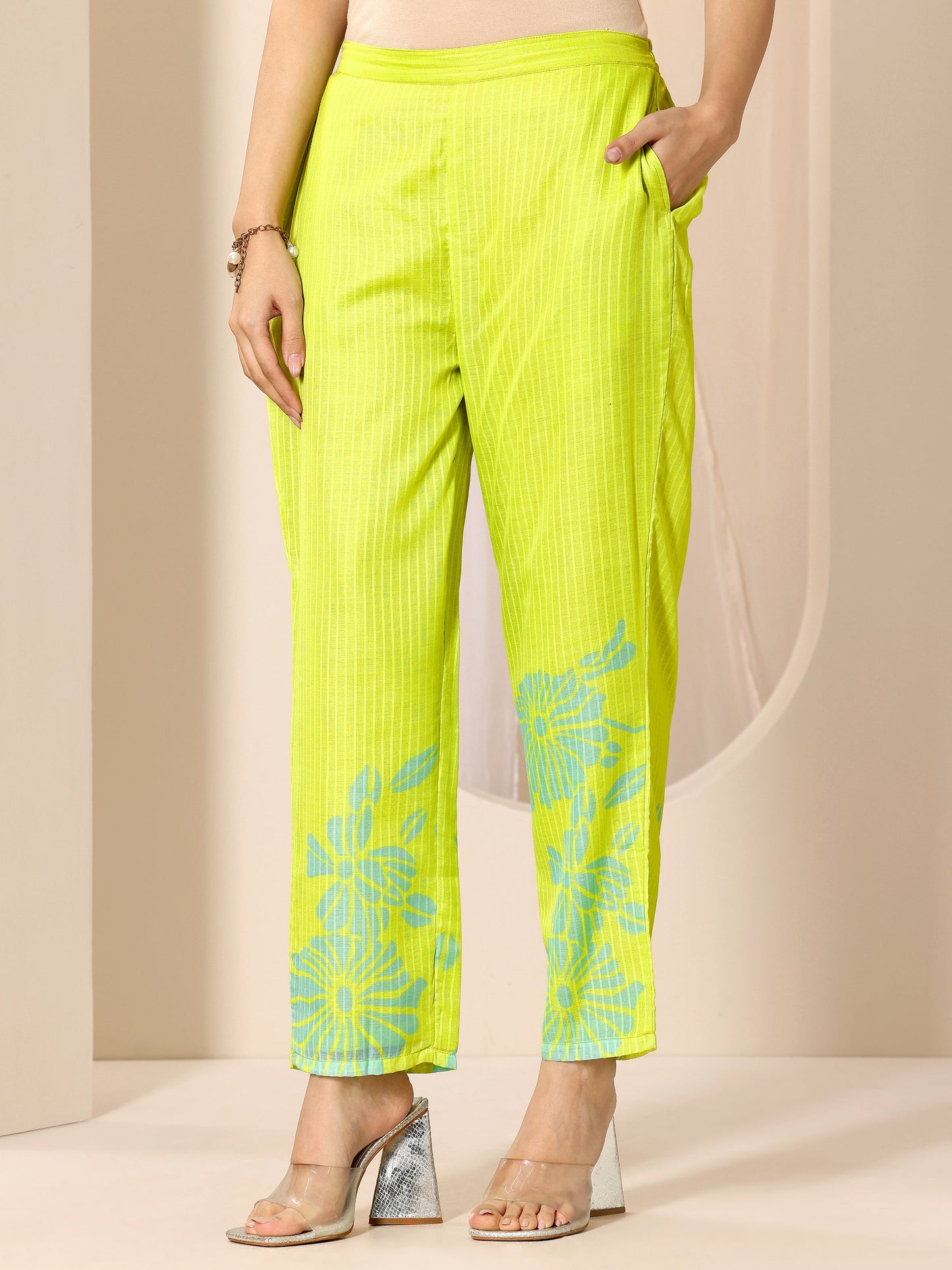 Green Printed Cotton Straight Suit Set With Dupatta