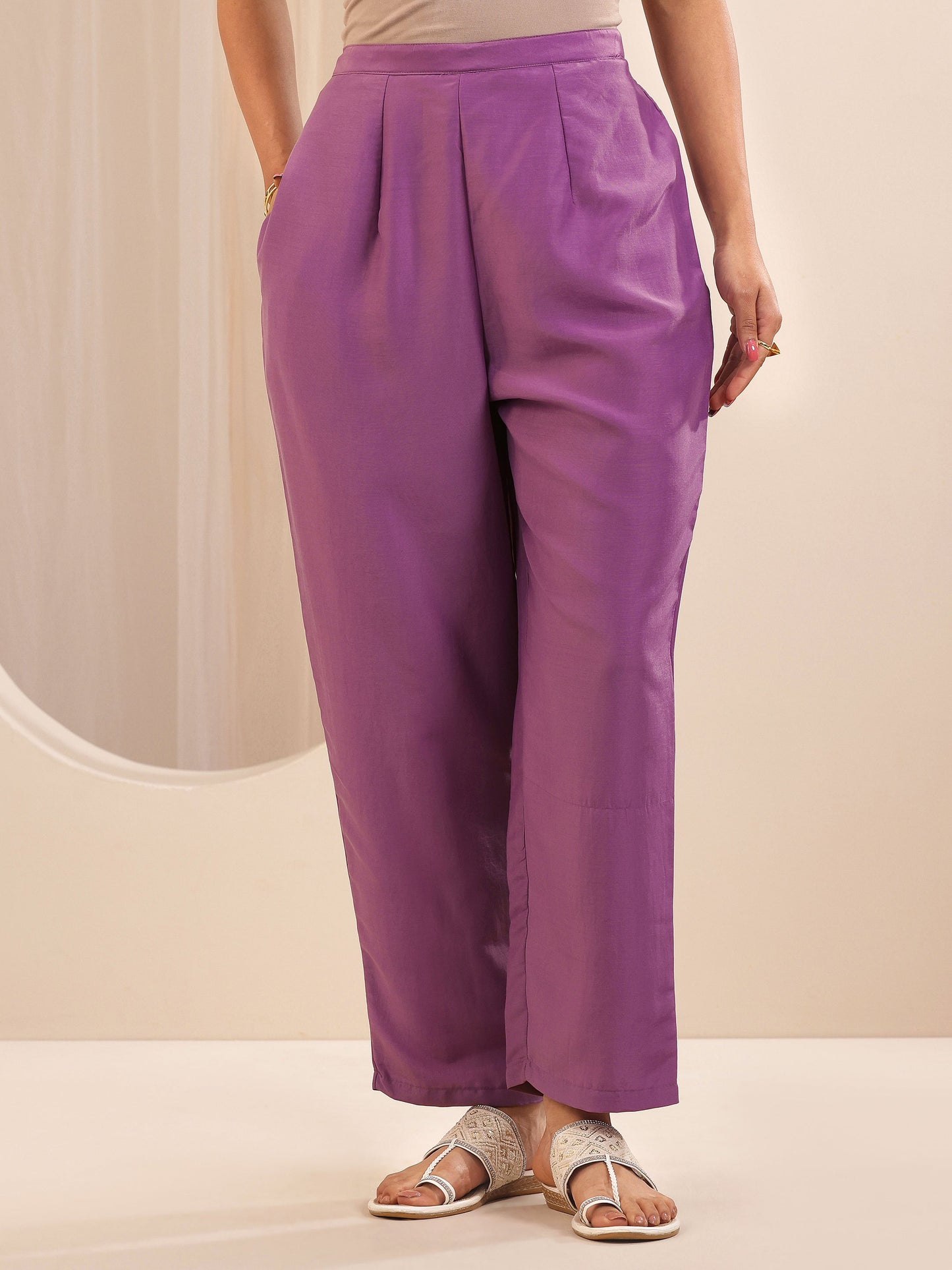 Lavender Printed Chinon Straight Suit Sets With Dupatta