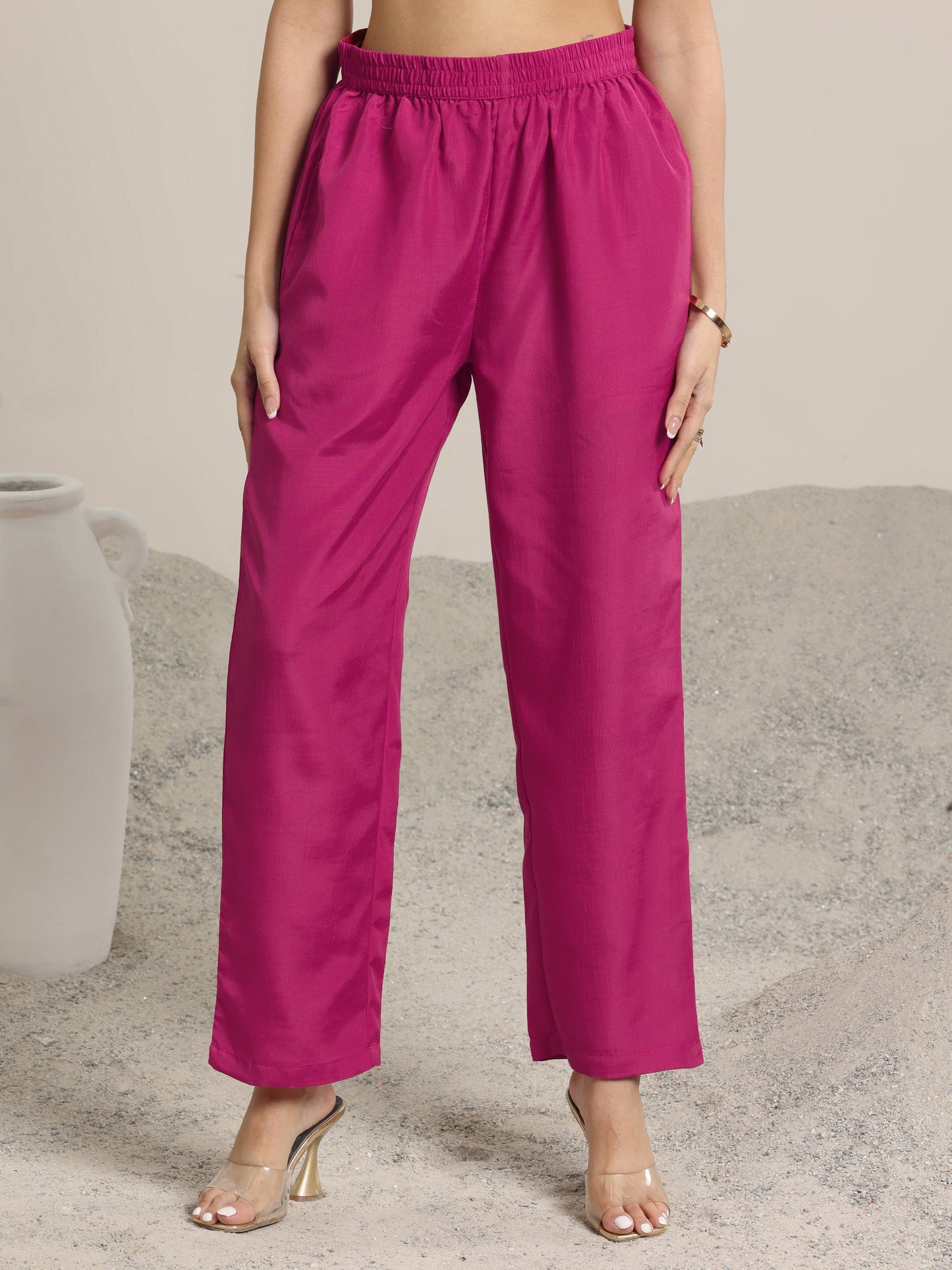 Pink Printed Chinon Straight Suit Set With Dupatta