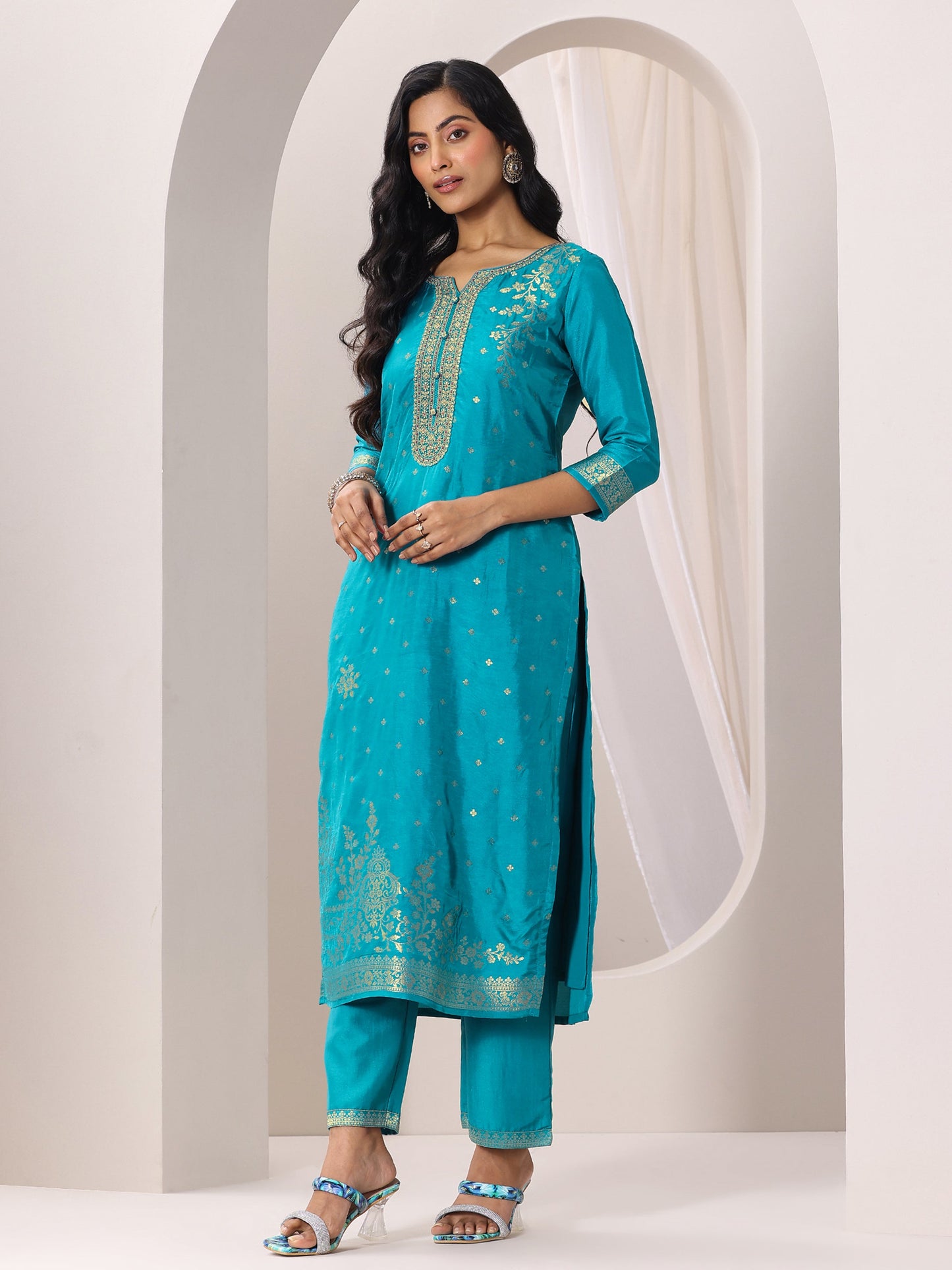 Rama Woven Design Silk Blend Straight Suit Set With Dupatta