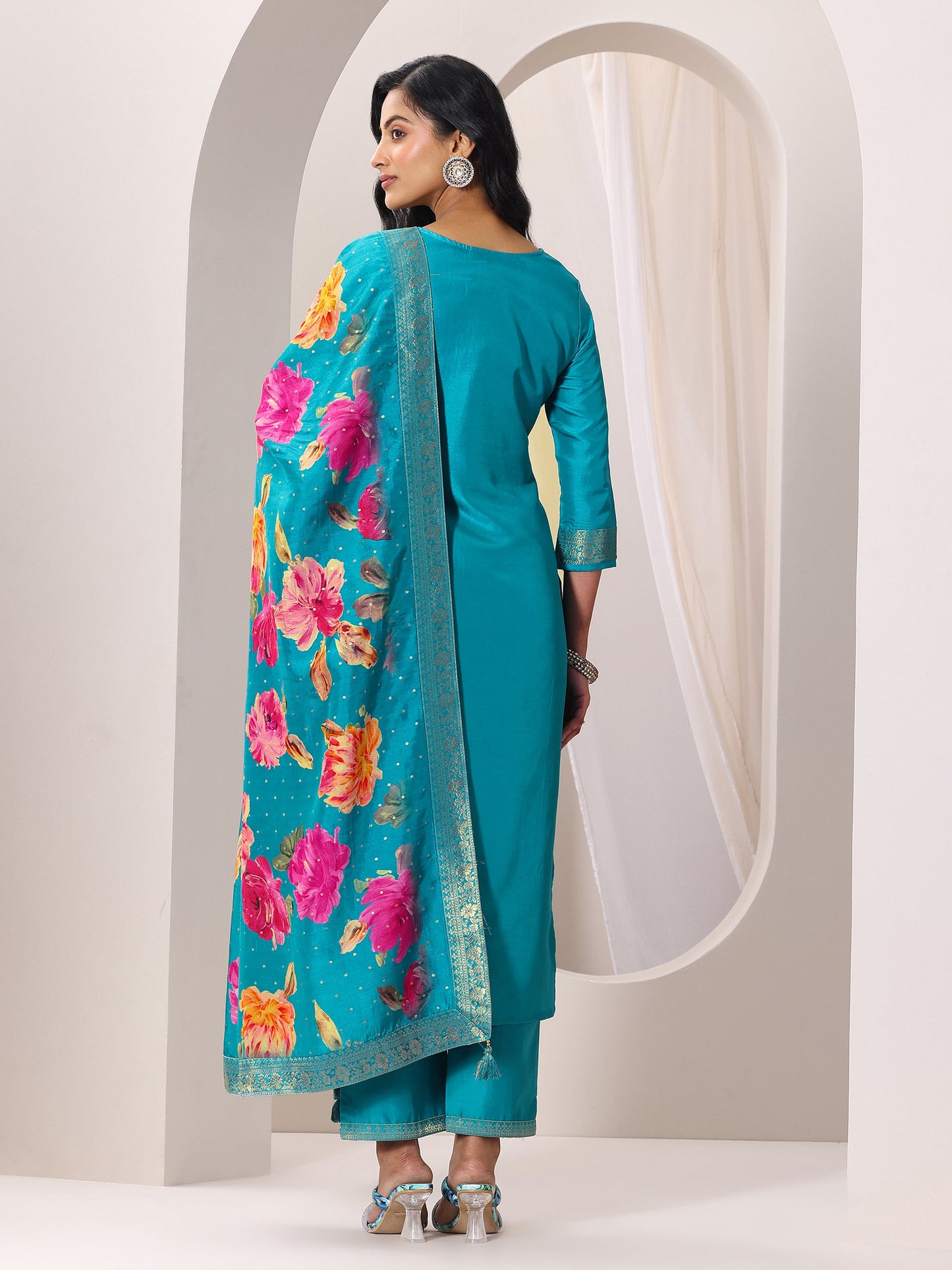 Rama Woven Design Silk Blend Straight Suit Set With Dupatta