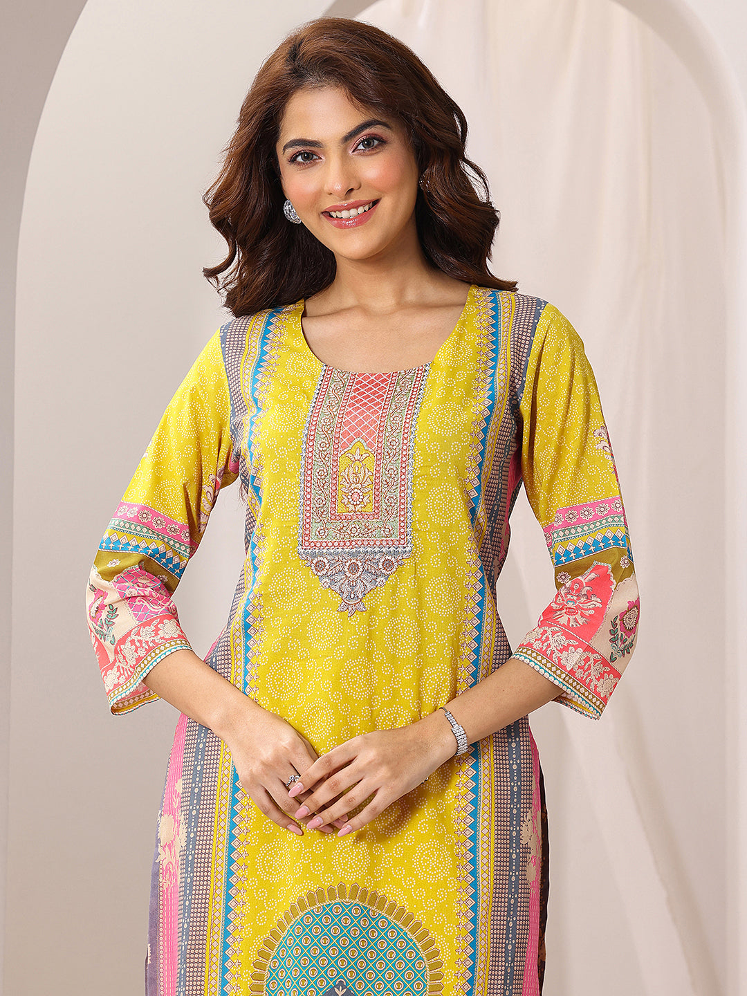 Yellow Printed Cotton Straight Suit Set With Dupatta