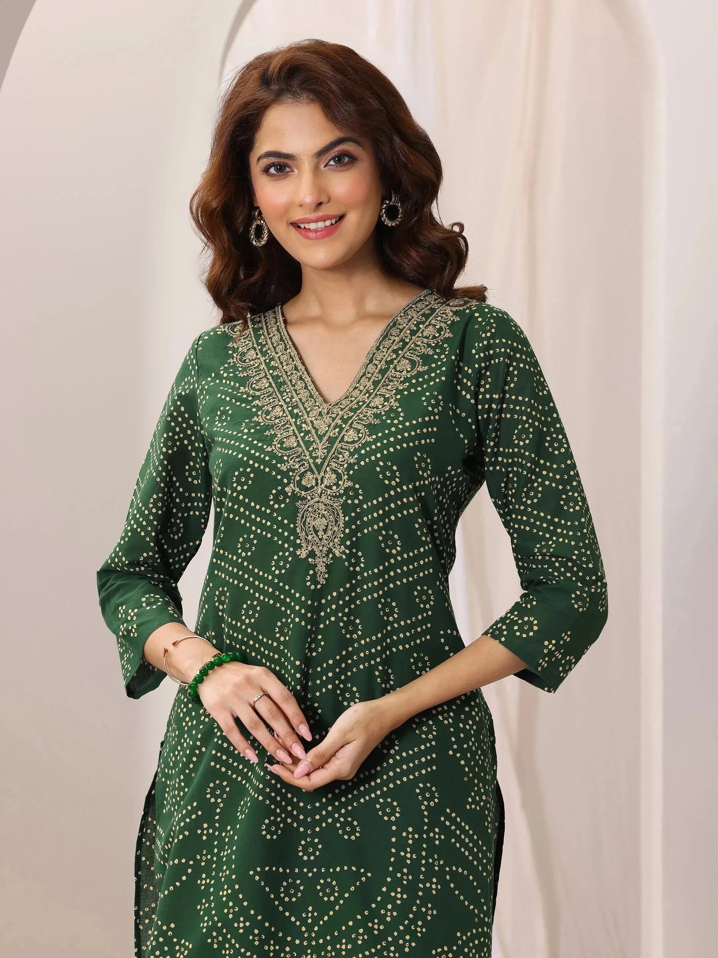 Green Printed Cotton Straight Suit Set With Dupatta