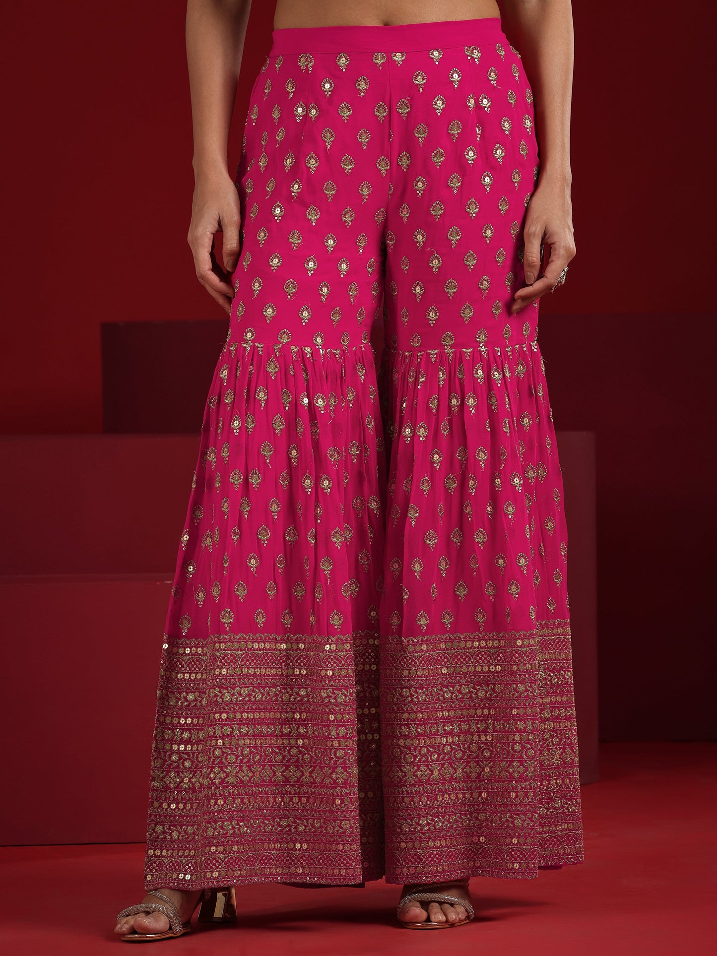 Libas Art Coral Embroidered Georgette Straight Suit Set With Dupatta