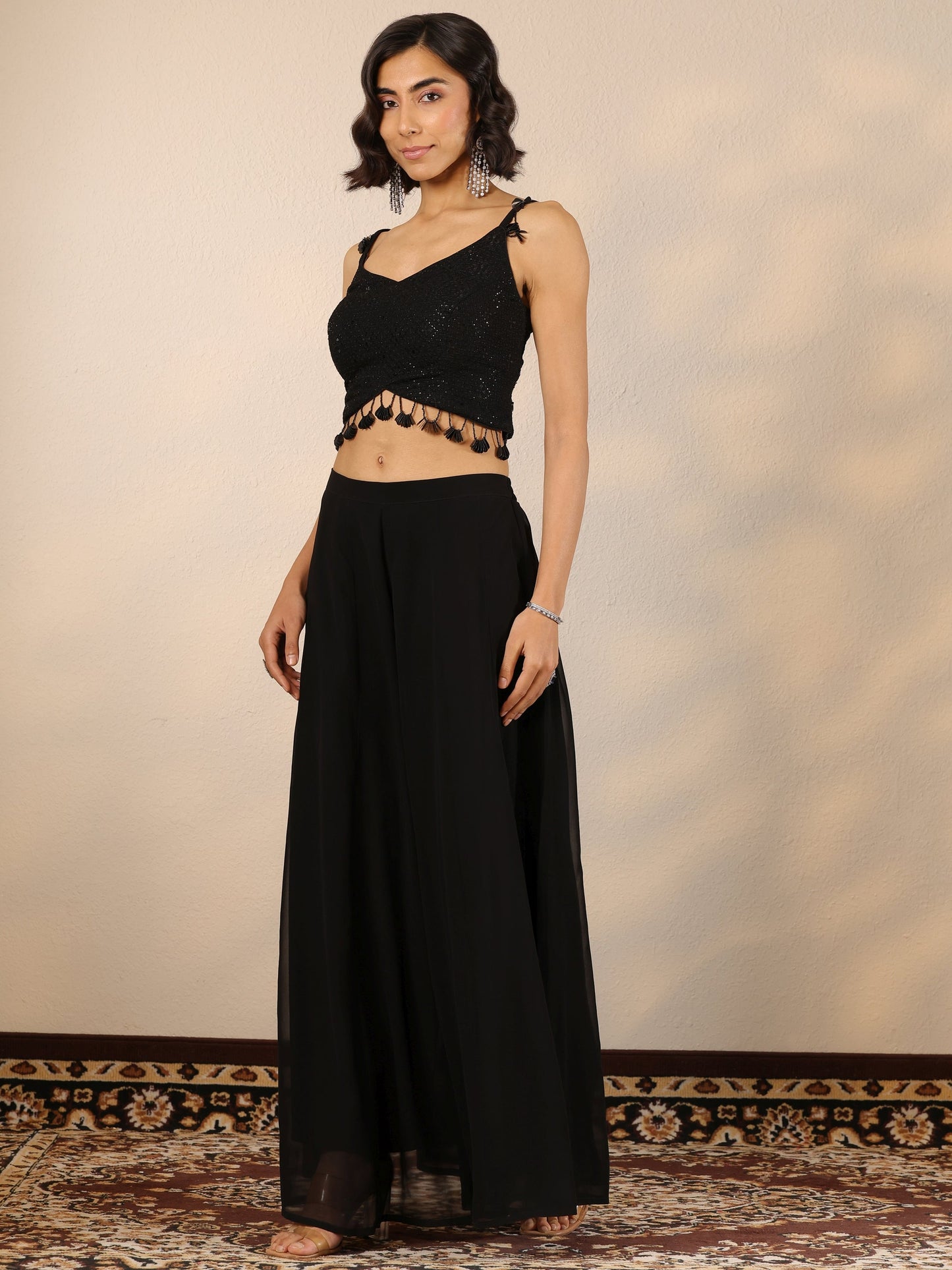 Black Embroidered Georgette Co-Ord Sets