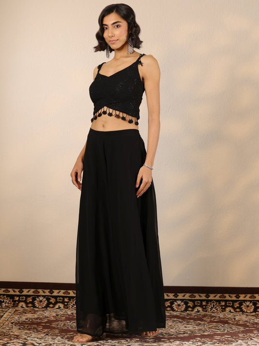 Black Embroidered Georgette Co-Ord Sets