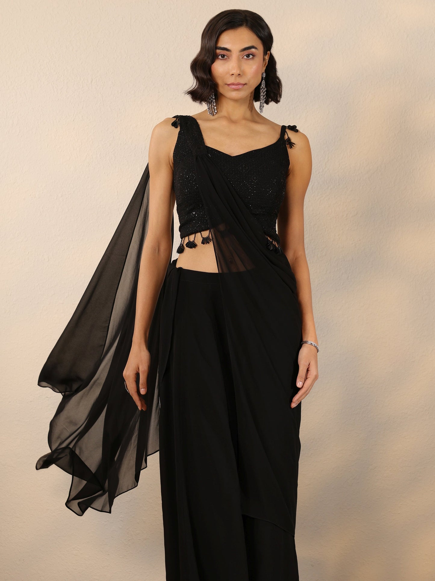 Black Embroidered Georgette Co-Ord Sets