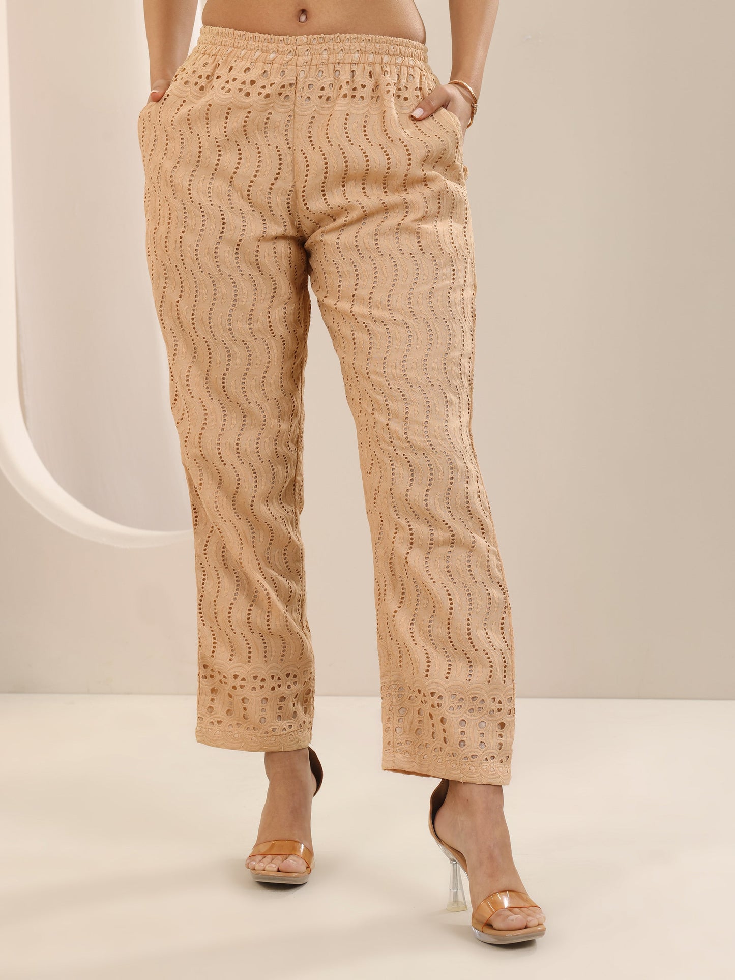 Beige Self Design Cotton Co-Ord Sets