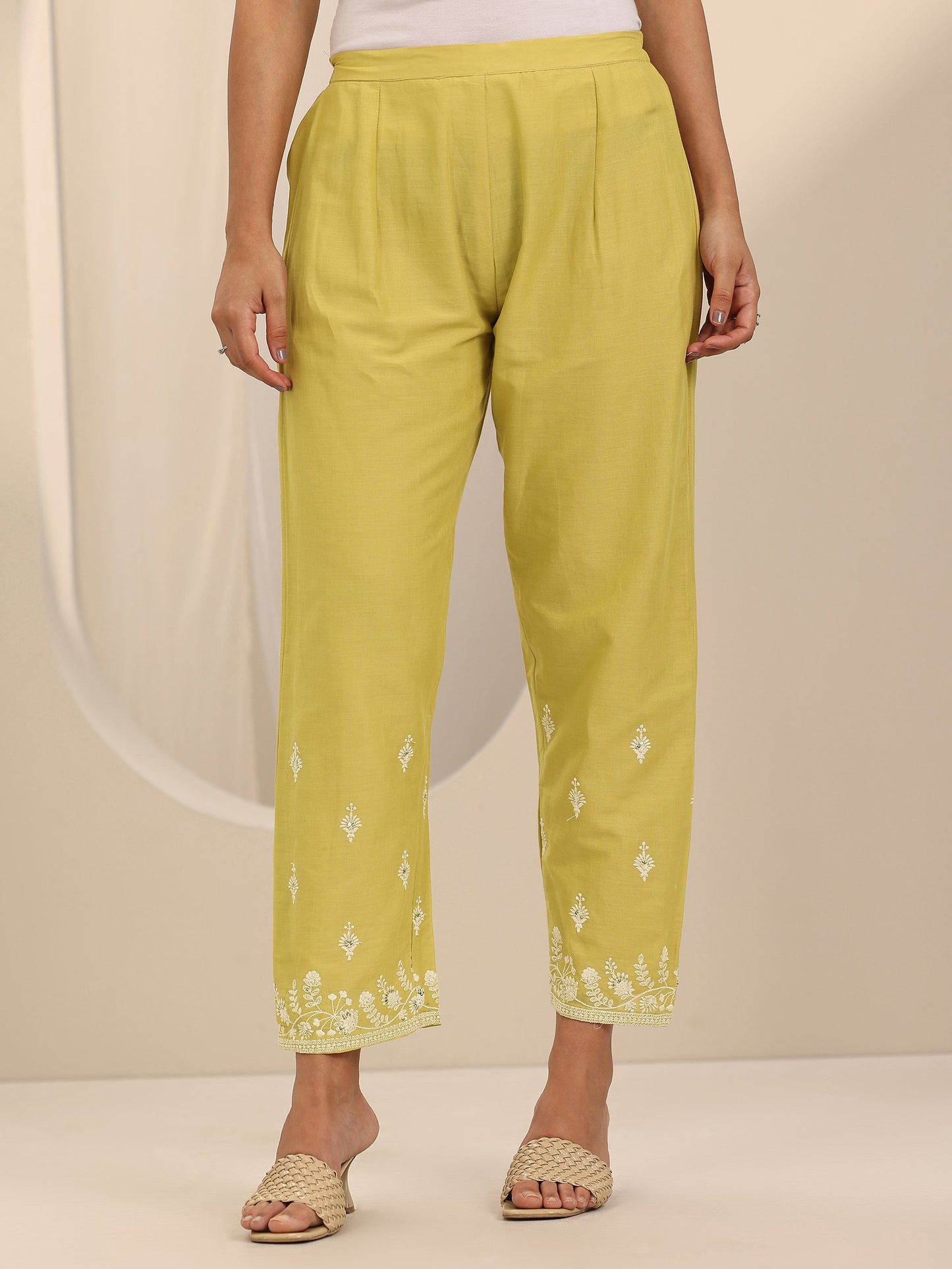 Yellow Embroidered Cotton Straight Suit Set With Dupatta