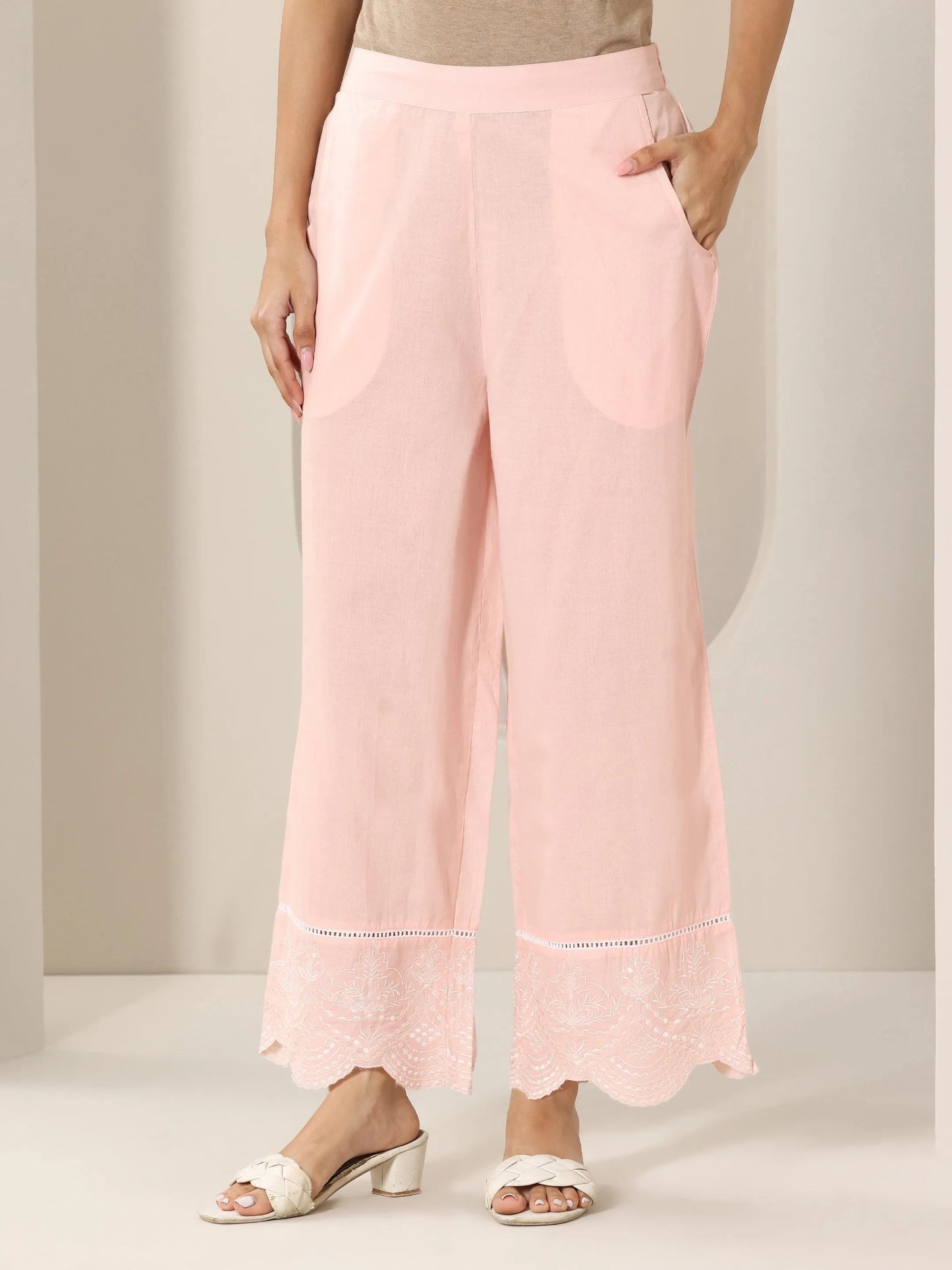 Pink Solid Cotton Straight Suit Set With Dupatta