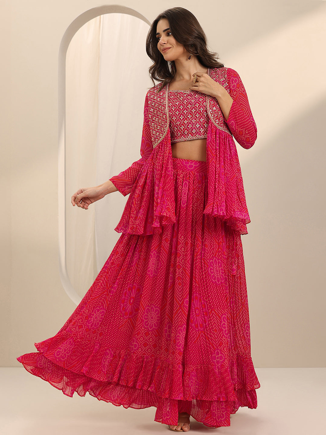 Red Printed Silk Blend Co-Ord Sets