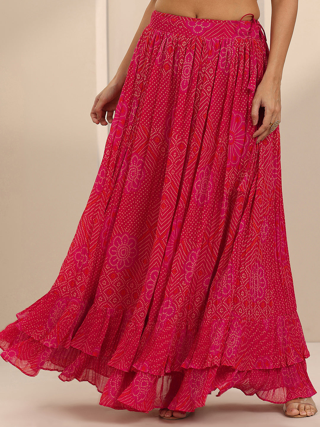 Red Printed Silk Blend Co-Ord Sets