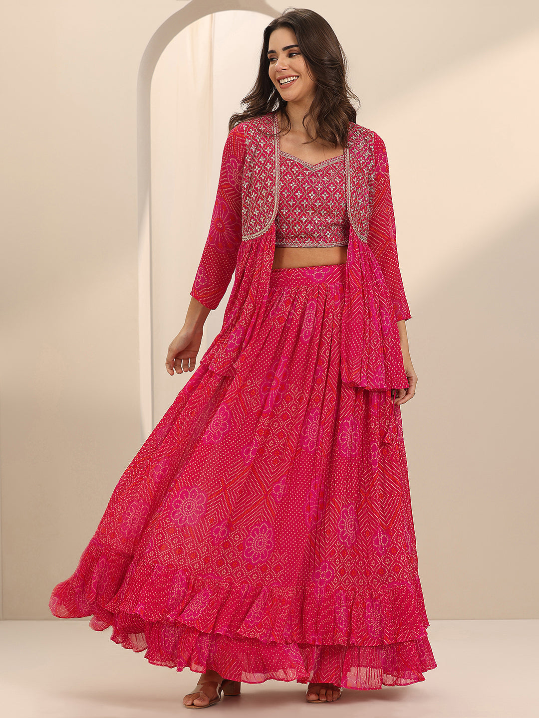 Red Printed Silk Blend Co-Ord Sets