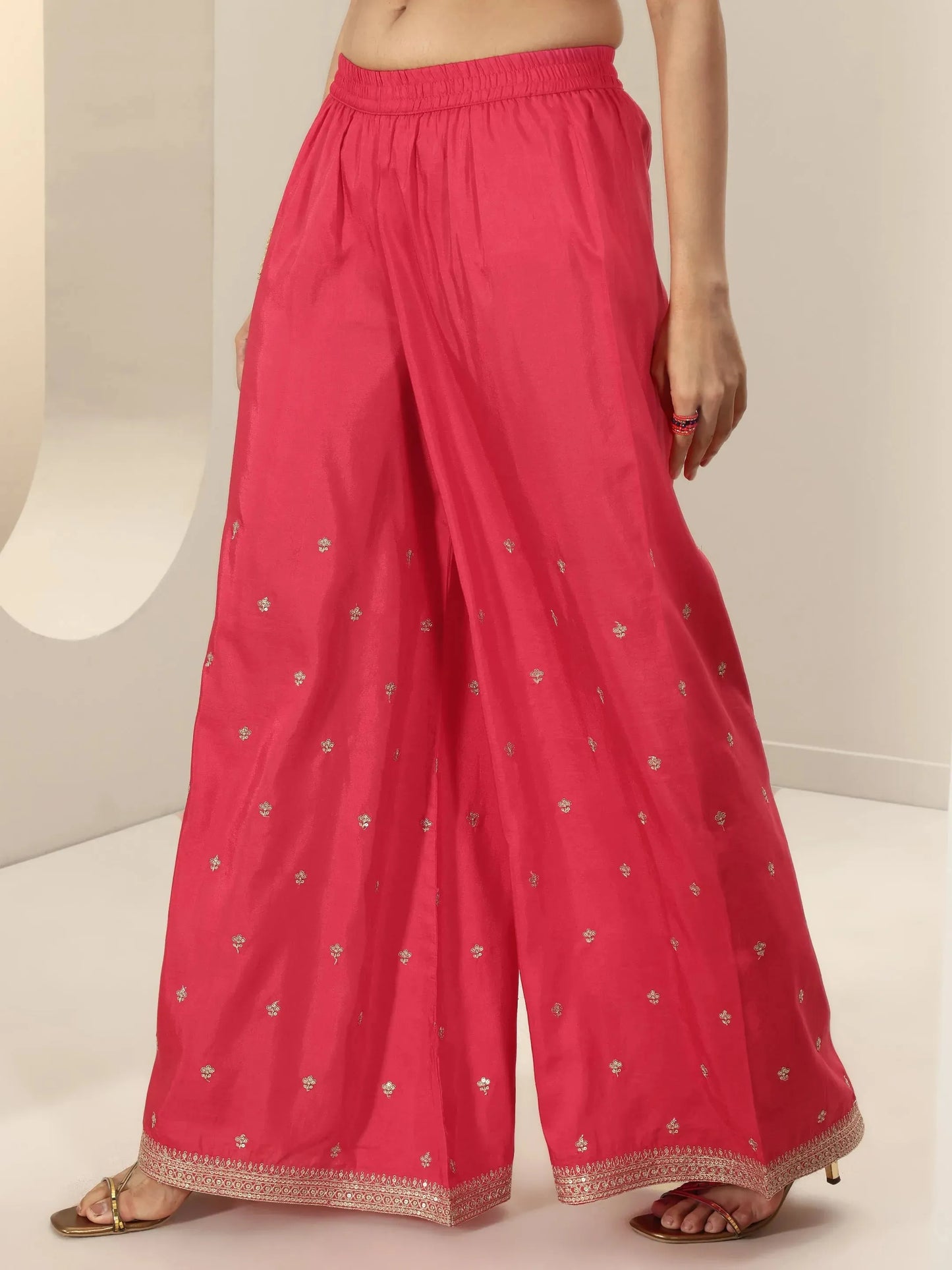 Red Printed Silk Blend Straight Suit Sets With Dupatta