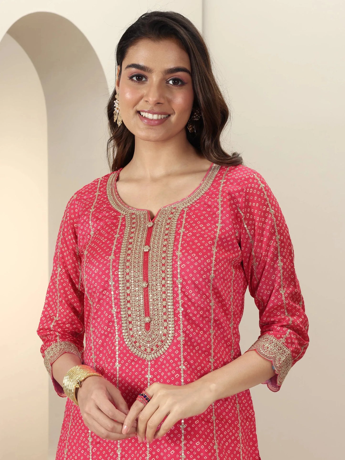 Red Printed Silk Blend Straight Suit Sets With Dupatta