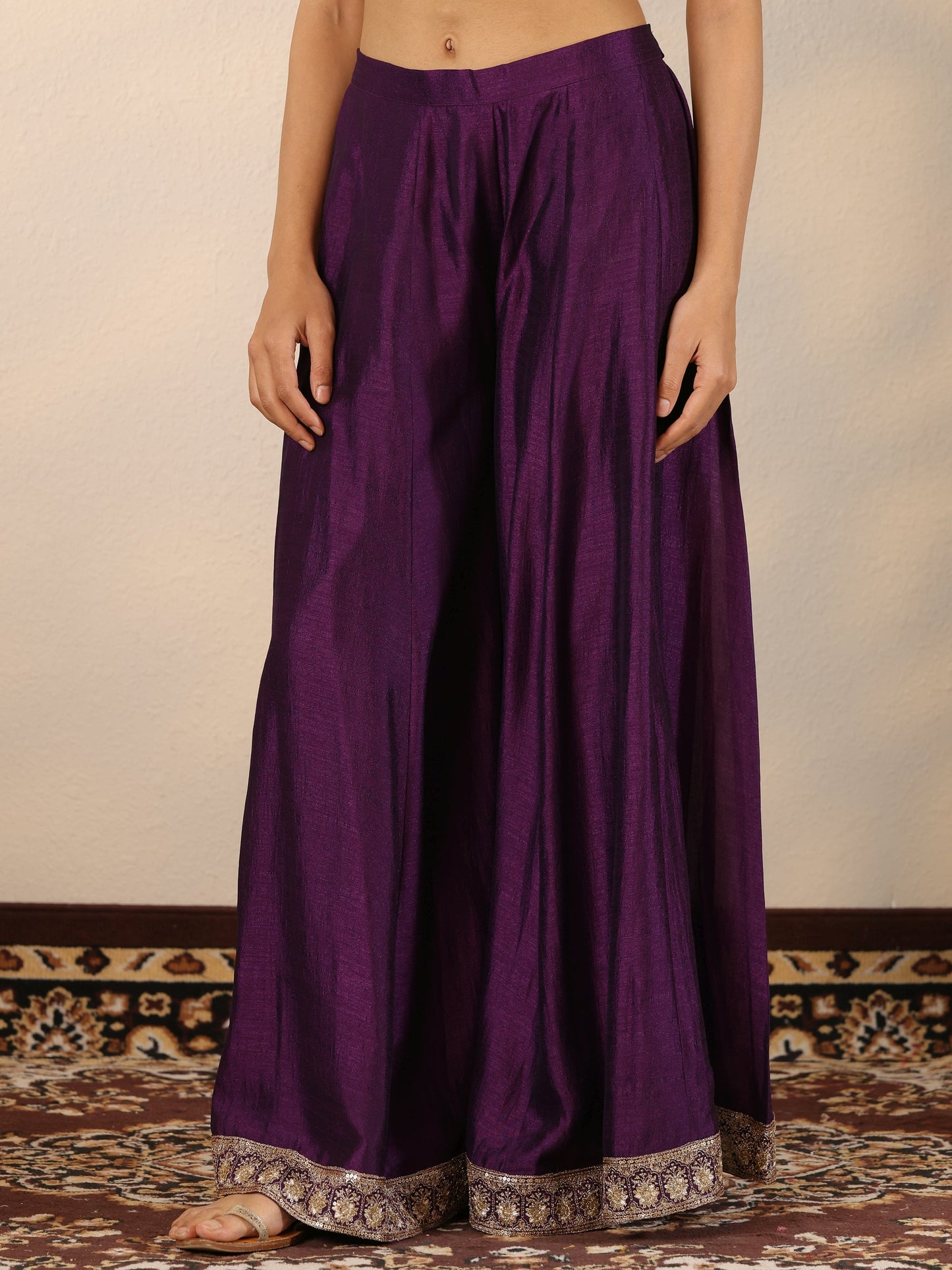 Libas Art Purple Embroidered Silk Blend Straight Suit Set With Dupatta