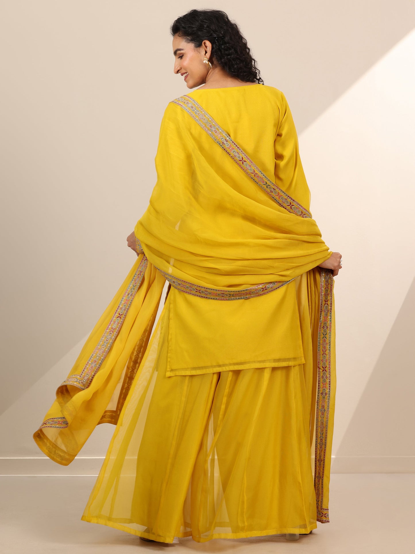 Libas Art Yellow Embellished Organza Straight Suit Set With Dupatta