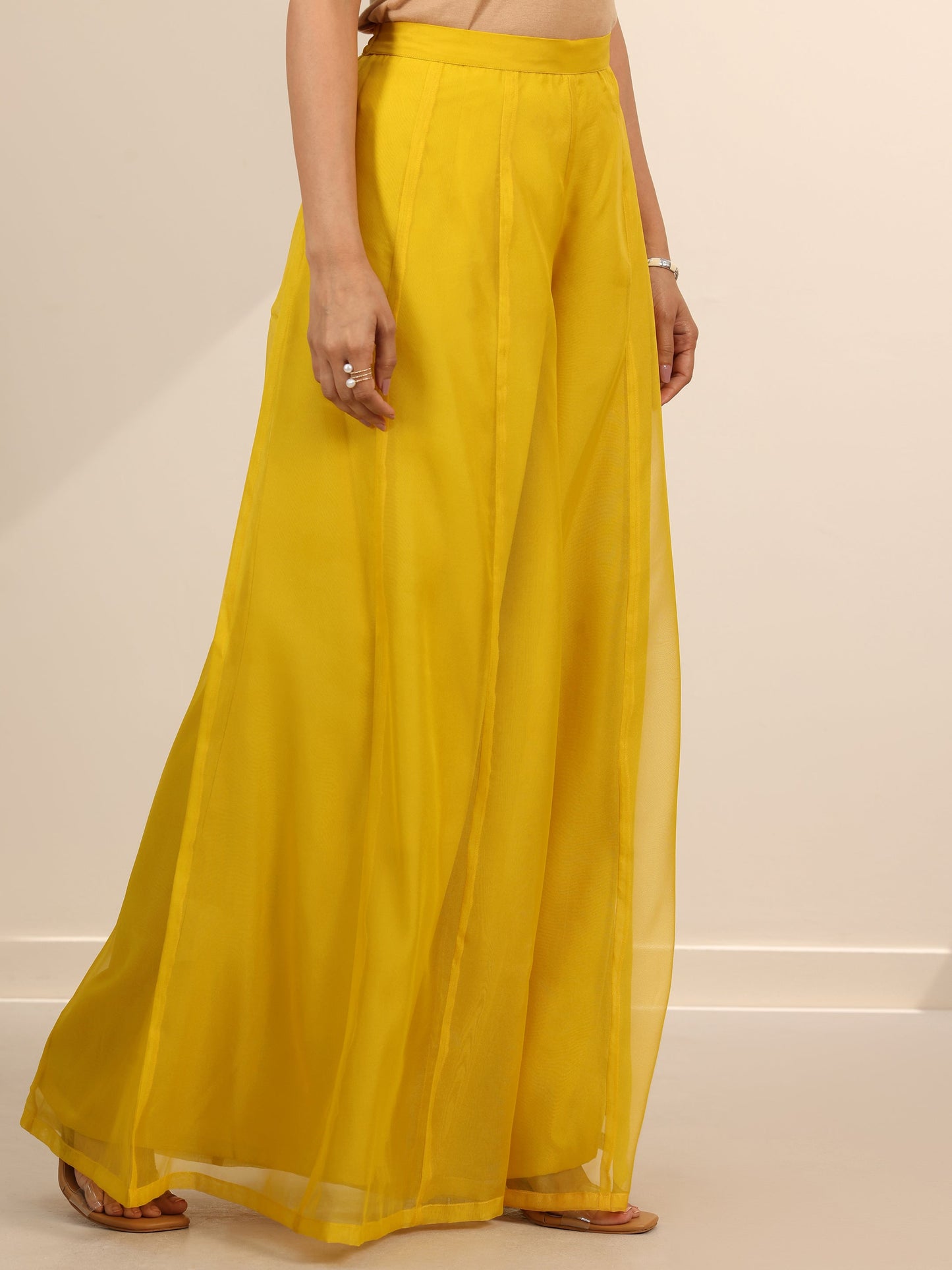 Libas Art Yellow Embellished Organza Straight Suit Set With Dupatta