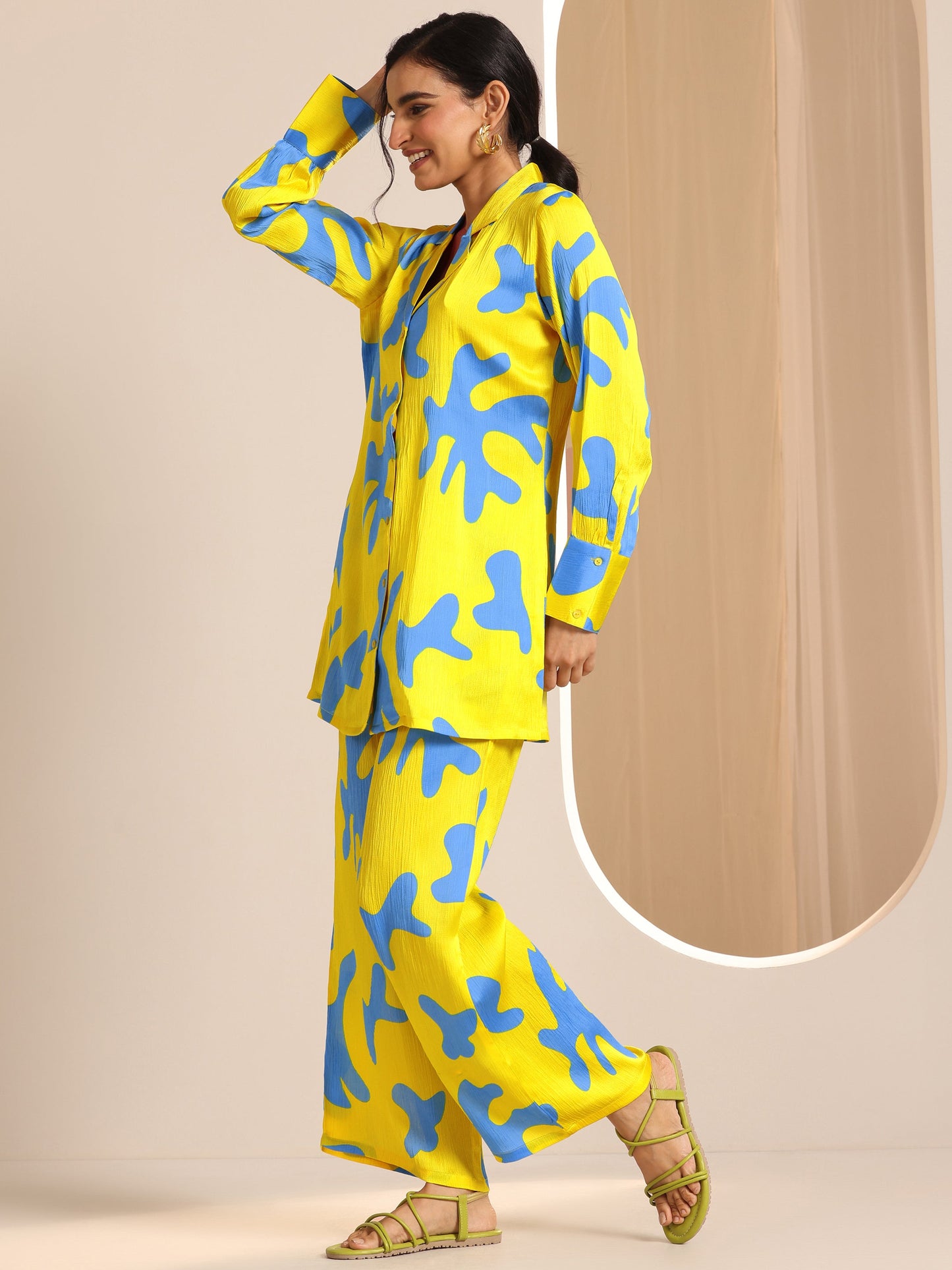 Yellow Printed Silk Blend Co-Ord Sets