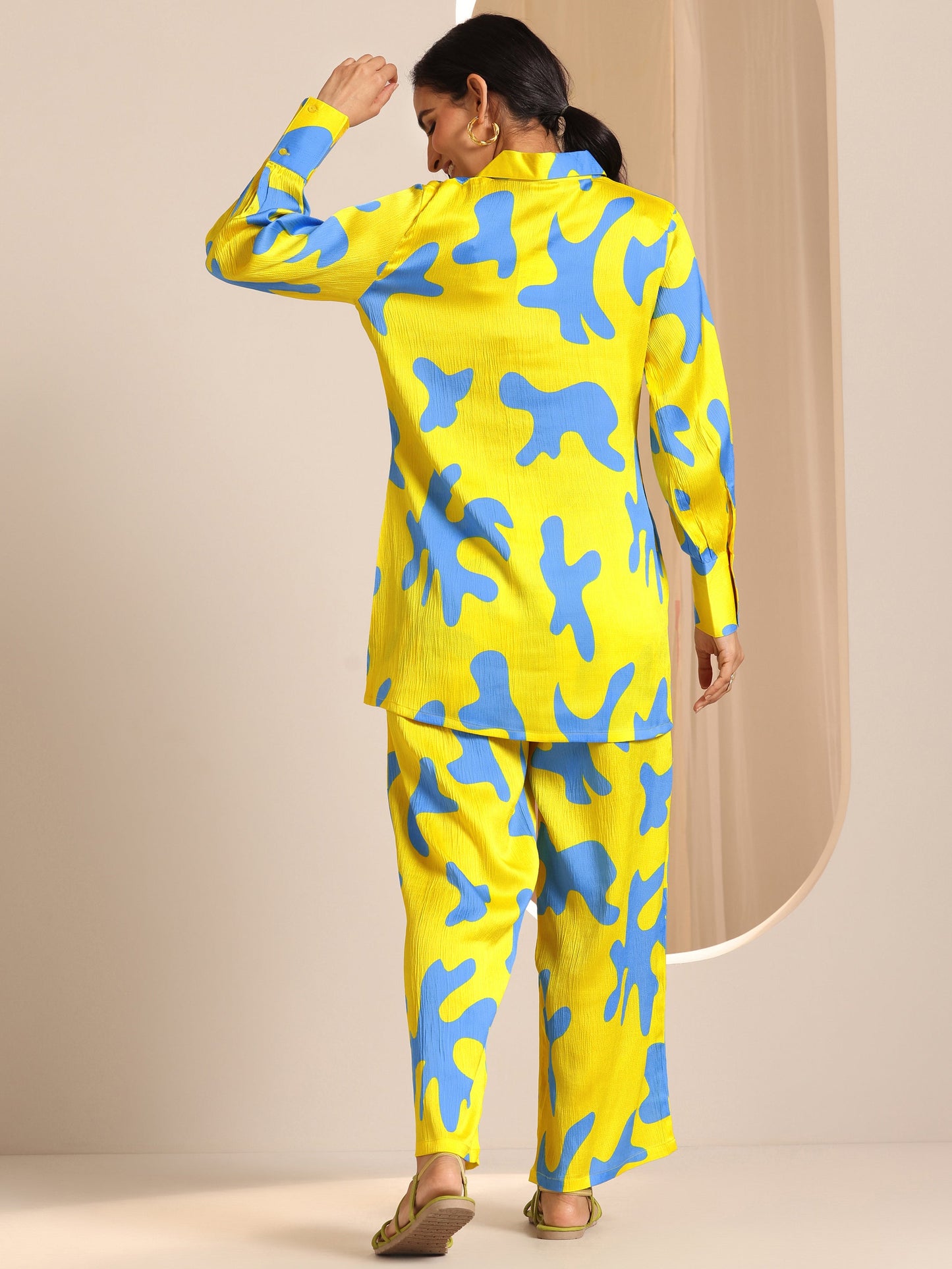 Yellow Printed Silk Blend Co-Ord Sets