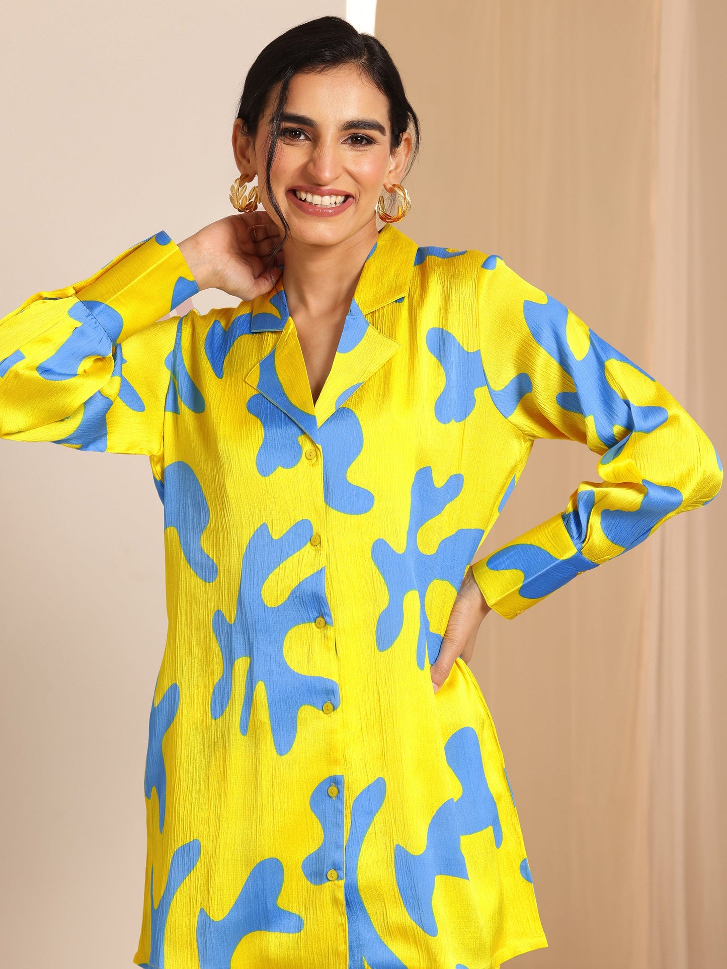 Yellow Printed Silk Blend Co-Ord Sets