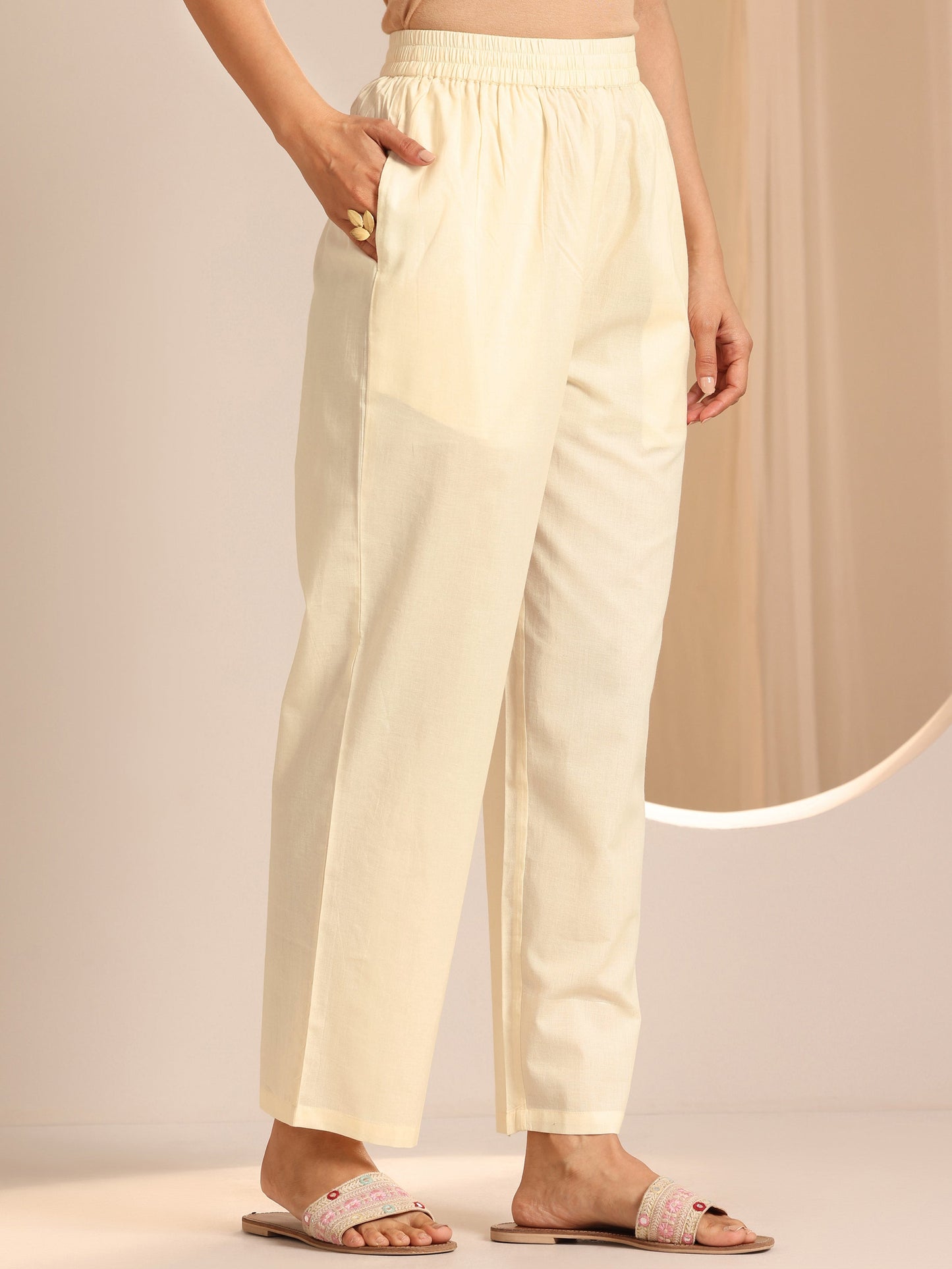 Off White Printed Cotton Straight Suit Set With Dupatta