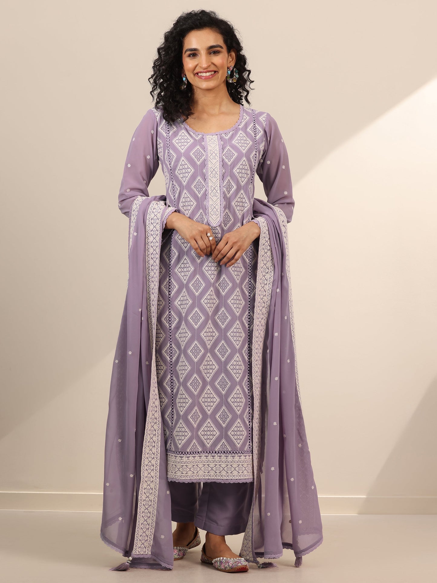Libas Art Mauve Embroidered Georgette Straight Suit Set With Dupatta
