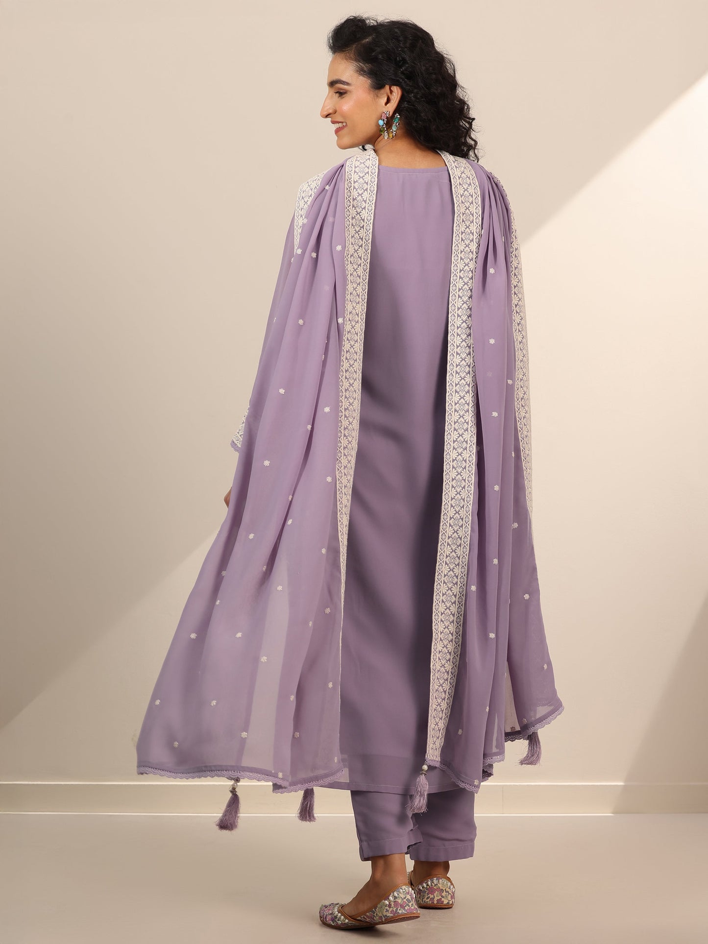 Libas Art Mauve Embroidered Georgette Straight Suit Set With Dupatta