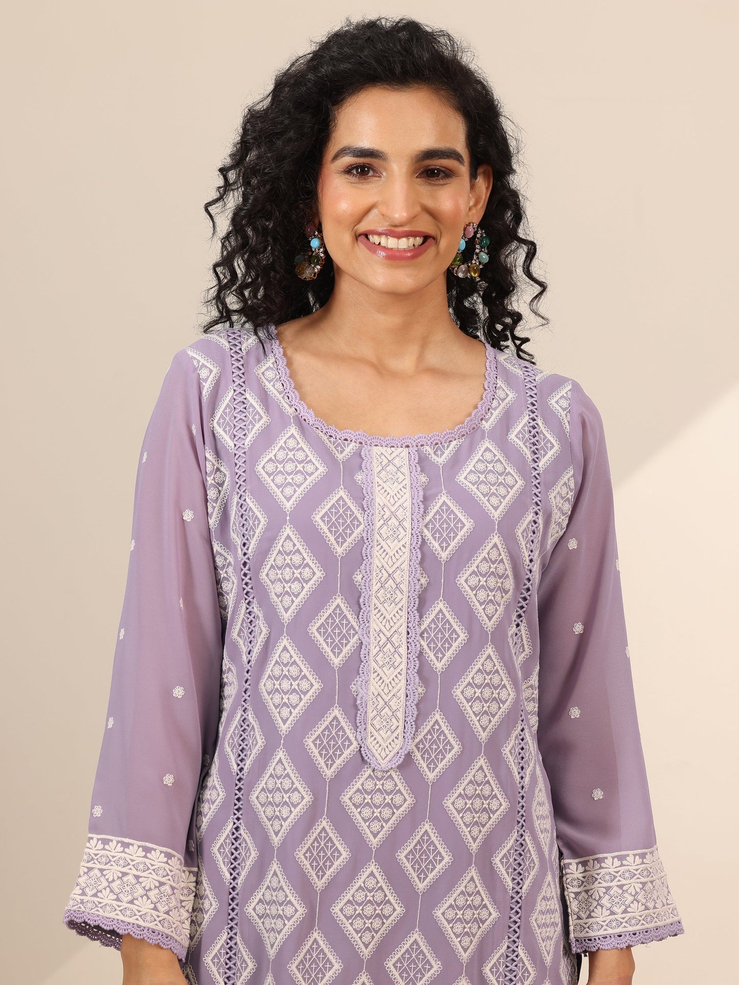 Libas Art Mauve Embroidered Georgette Straight Suit Set With Dupatta