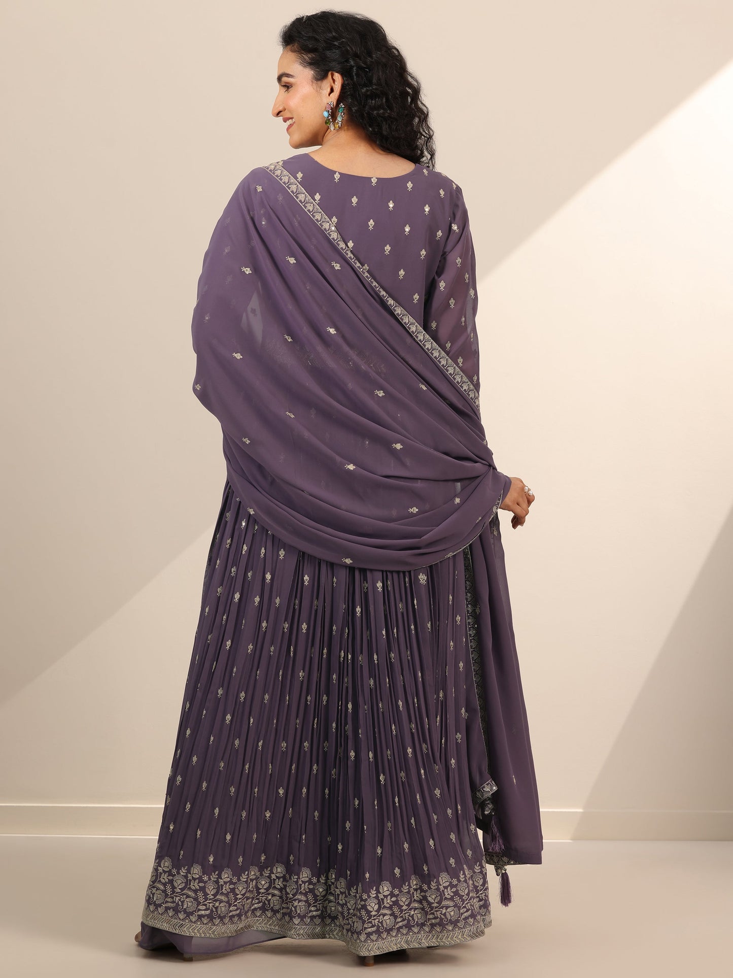 Libas Art Lilac Embroidered Georgette A-Line Suit Set With Dupatta